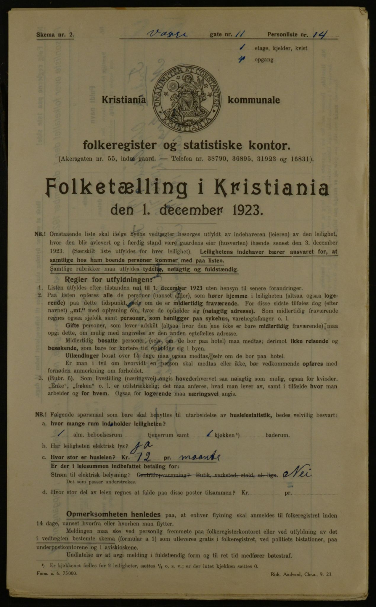 OBA, Kommunal folketelling 1.12.1923 for Kristiania, 1923, s. 138514