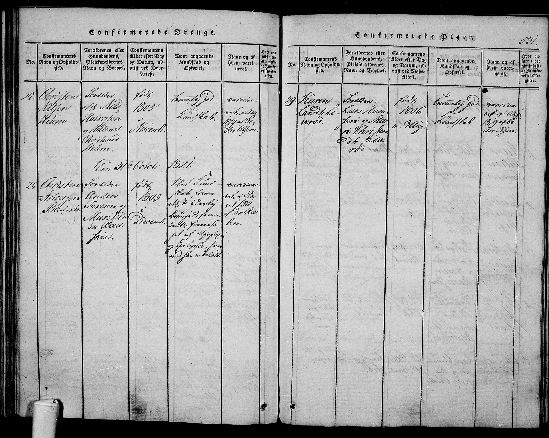 Våle kirkebøker, AV/SAKO-A-334/F/Fa/L0007: Ministerialbok nr. I 7, 1814-1824, s. 530-531