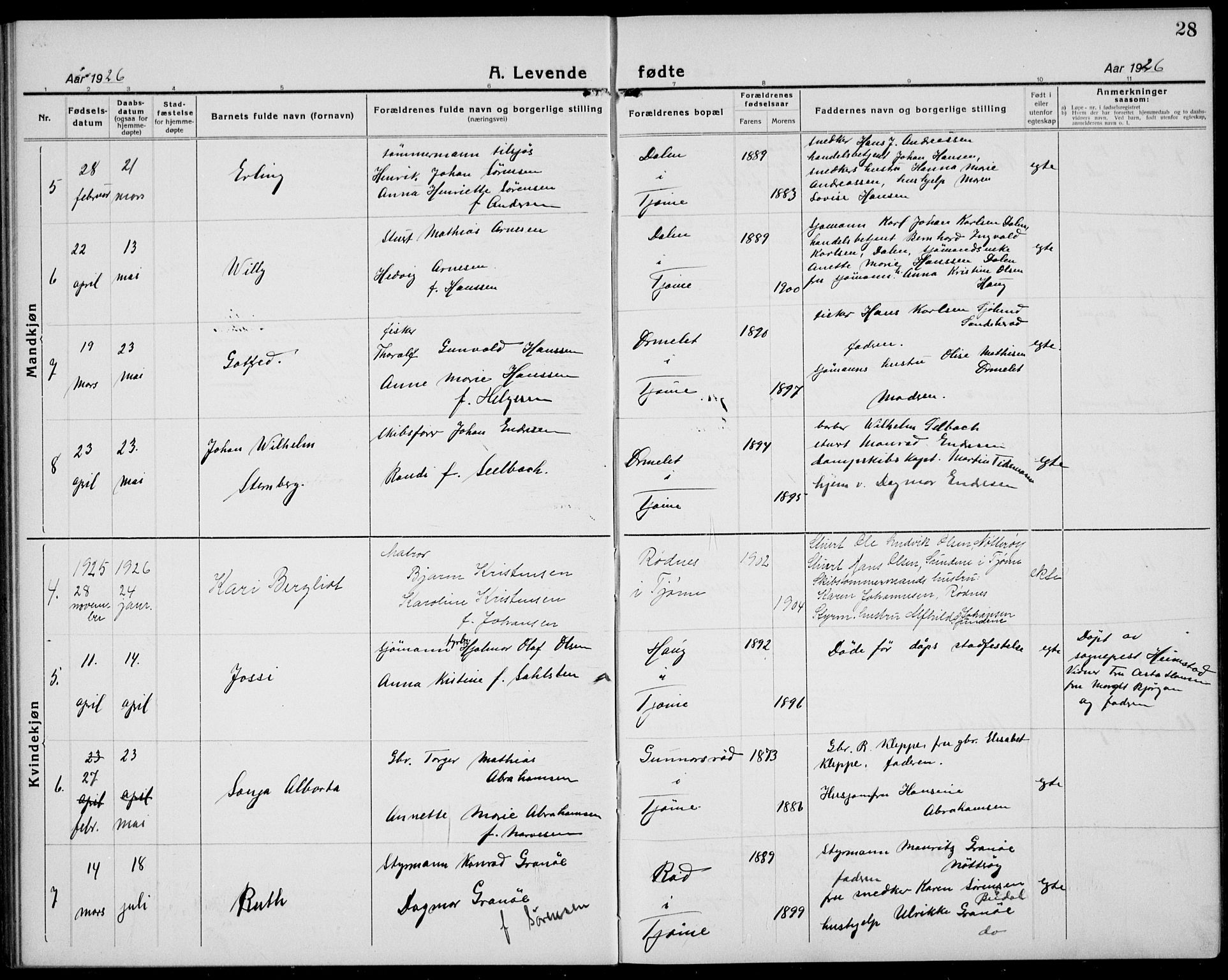 Tjøme kirkebøker, AV/SAKO-A-328/G/Ga/L0003: Klokkerbok nr. I 3, 1921-1935, s. 28