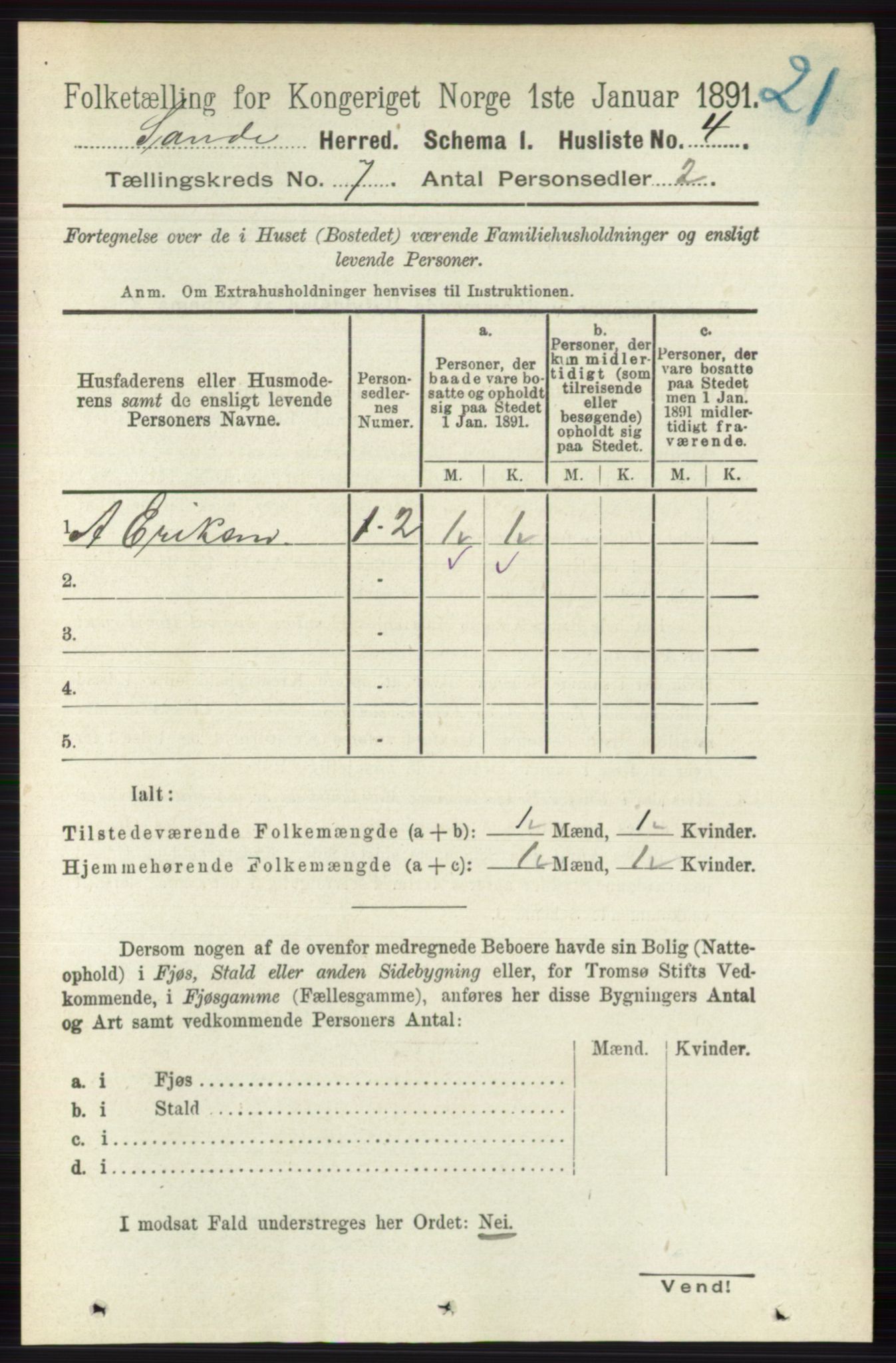 RA, Folketelling 1891 for 0713 Sande herred, 1891, s. 3083