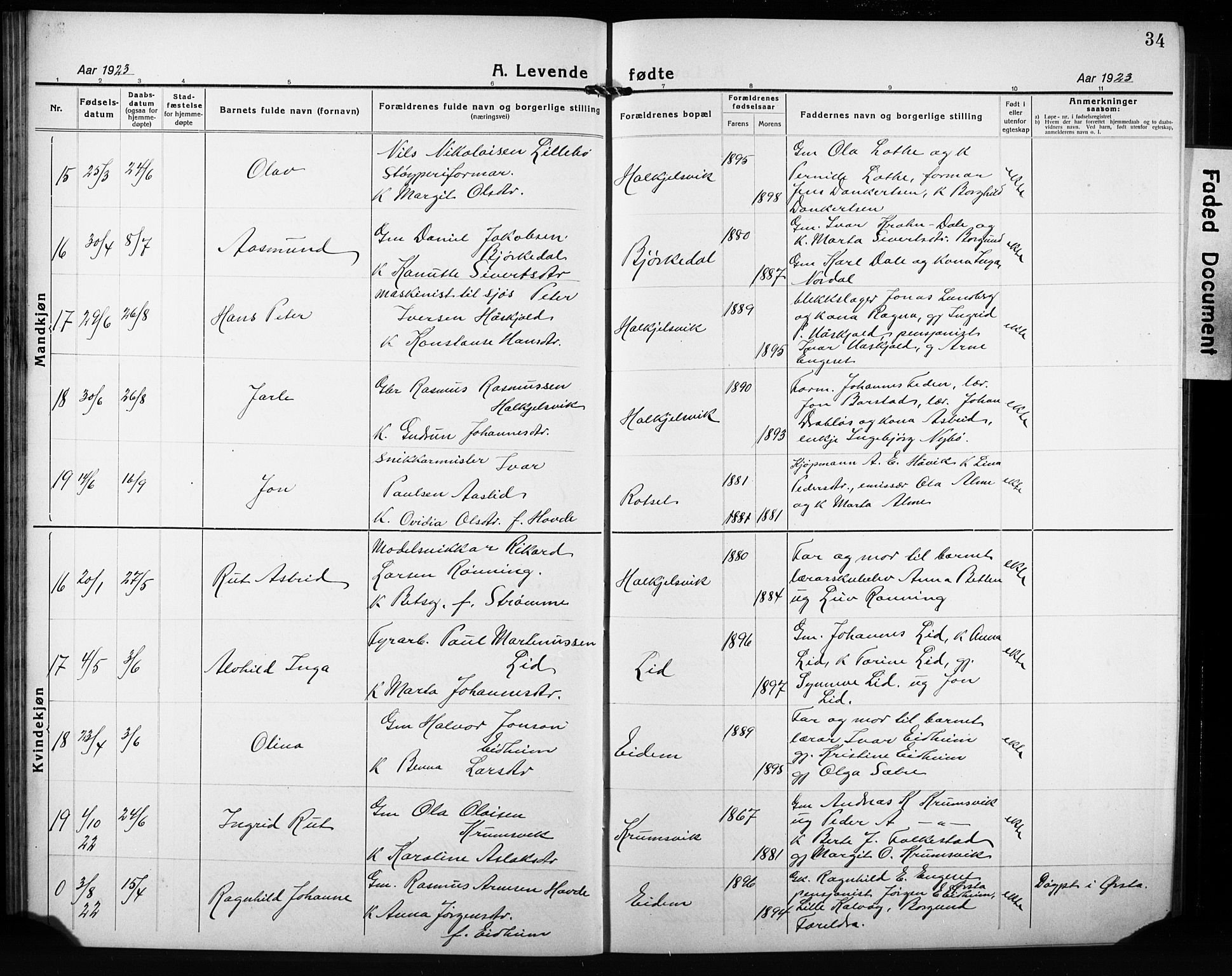 Ministerialprotokoller, klokkerbøker og fødselsregistre - Møre og Romsdal, SAT/A-1454/511/L0160: Klokkerbok nr. 511C06, 1920-1932, s. 34