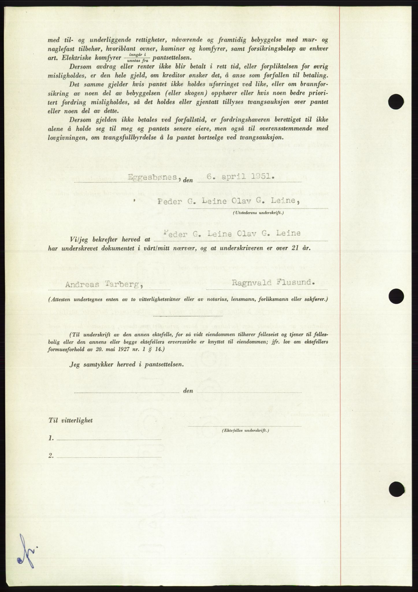 Søre Sunnmøre sorenskriveri, AV/SAT-A-4122/1/2/2C/L0119: Pantebok nr. 7B, 1950-1951, Dagboknr: 660/1951