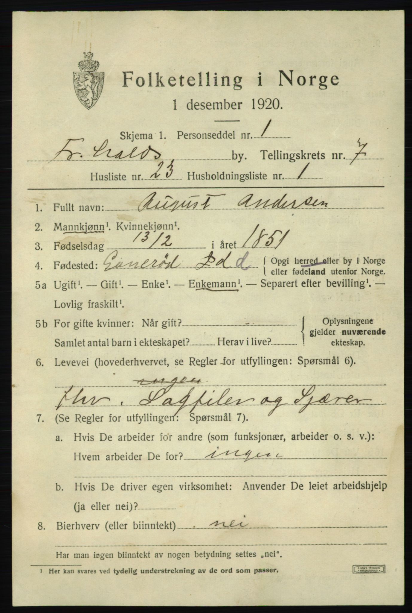 SAO, Folketelling 1920 for 0101 Fredrikshald kjøpstad, 1920, s. 14342