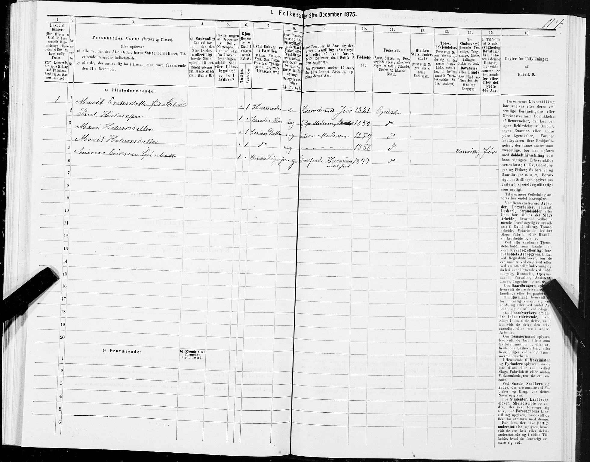 SAT, Folketelling 1875 for 1634P Oppdal prestegjeld, 1875, s. 6114