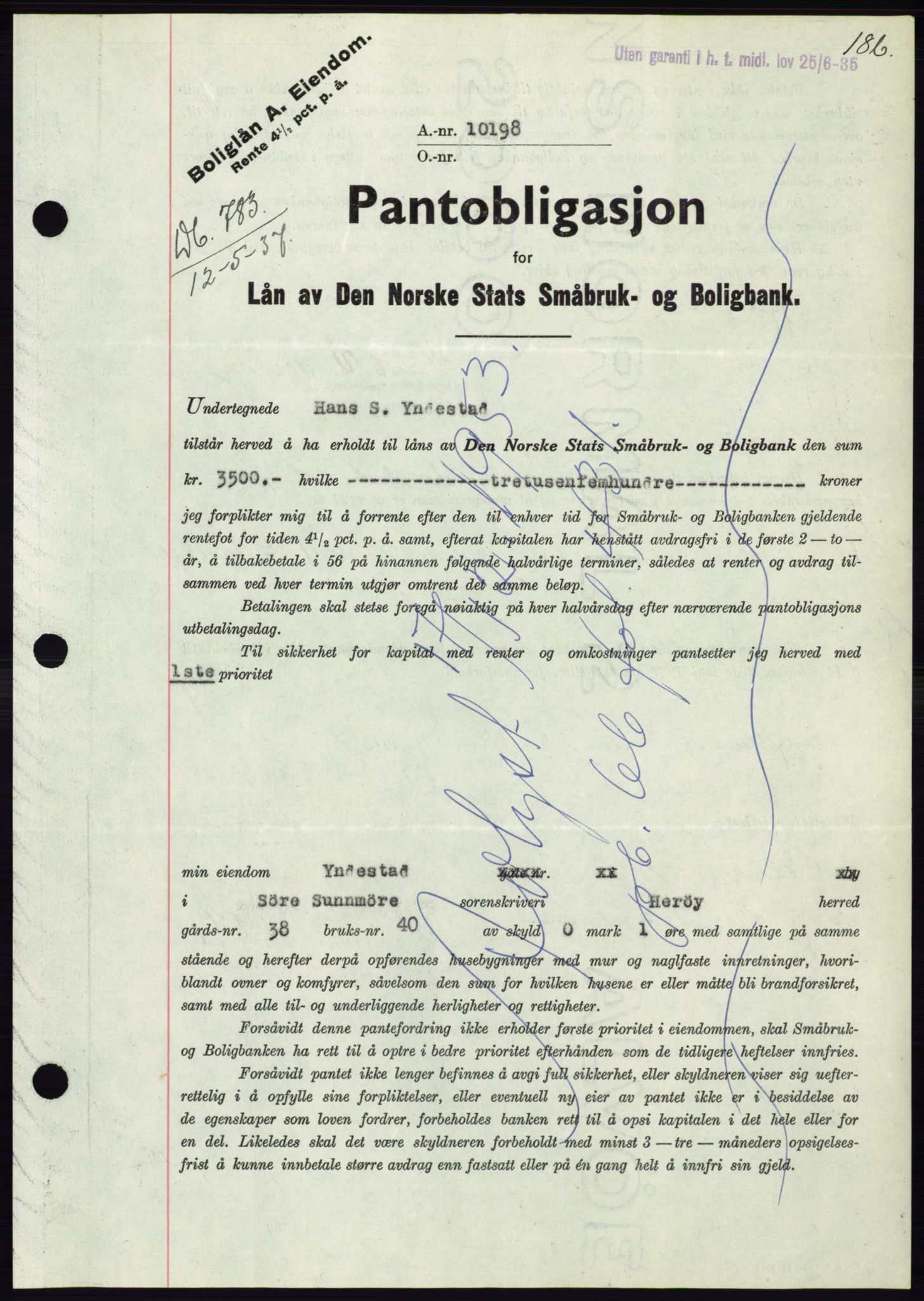 Søre Sunnmøre sorenskriveri, AV/SAT-A-4122/1/2/2C/L0063: Pantebok nr. 57, 1937-1937, Dagboknr: 783/1937