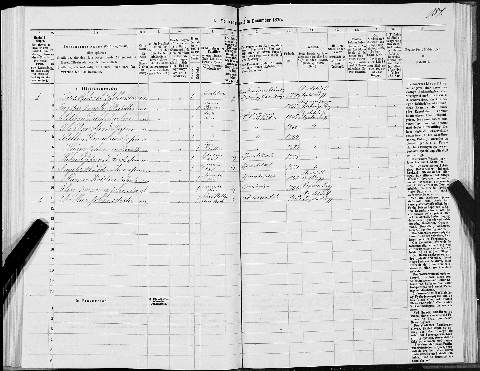 SAT, Folketelling 1875 for 1817P Tjøtta prestegjeld, 1875, s. 1181