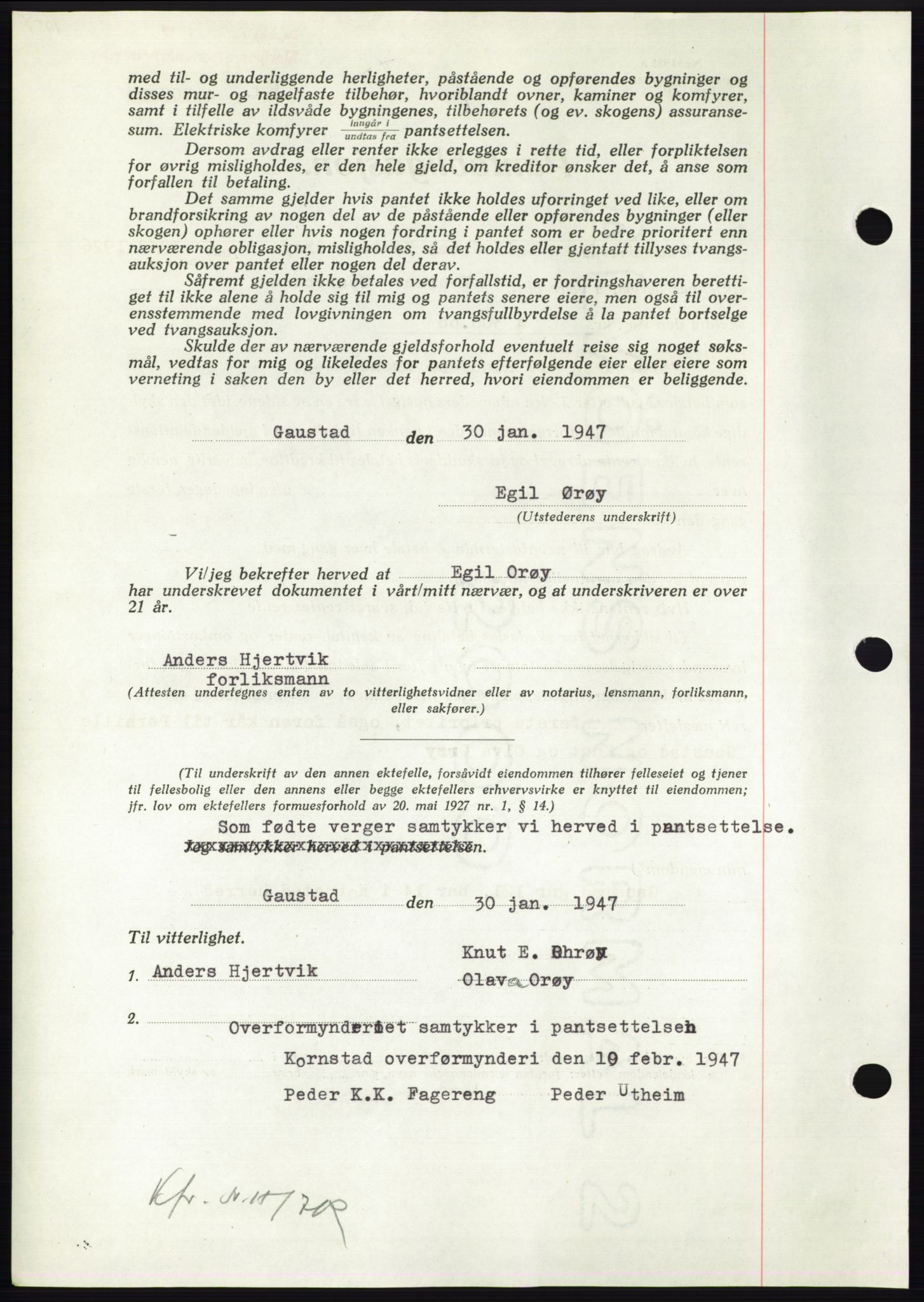 Nordmøre sorenskriveri, AV/SAT-A-4132/1/2/2Ca: Pantebok nr. B95, 1946-1947, Dagboknr: 728/1947