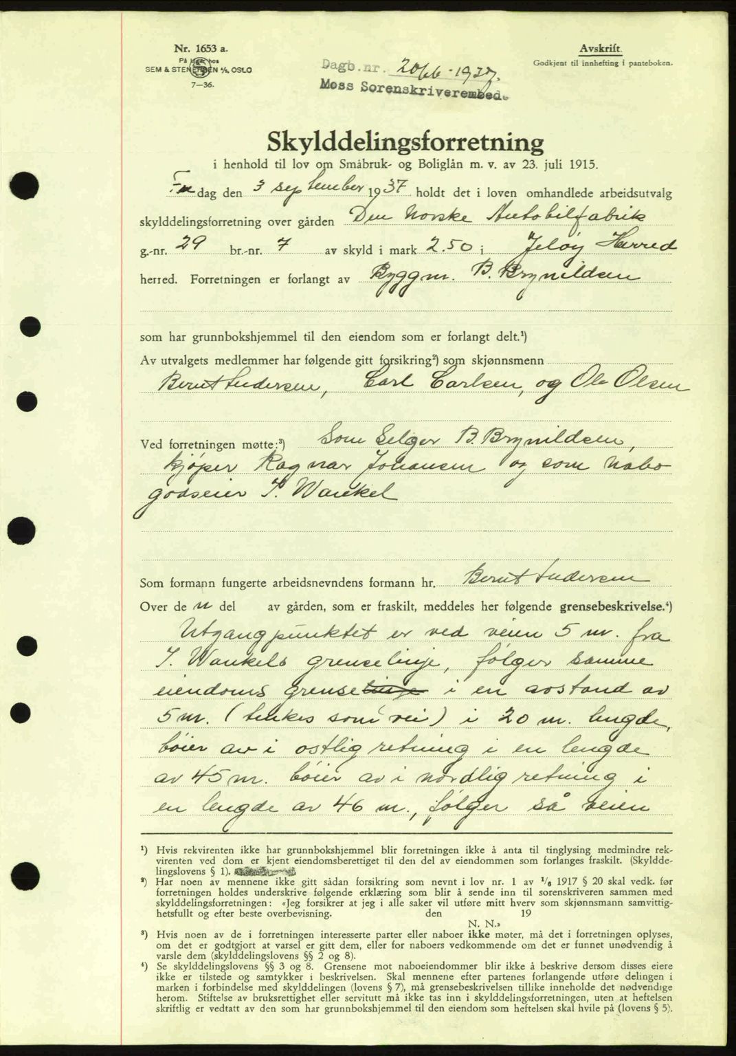 Moss sorenskriveri, SAO/A-10168: Pantebok nr. A3, 1937-1938, Dagboknr: 2066/1937