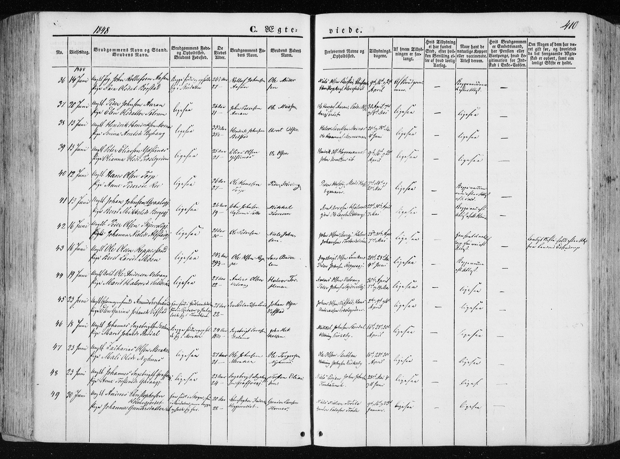 Ministerialprotokoller, klokkerbøker og fødselsregistre - Nord-Trøndelag, AV/SAT-A-1458/709/L0074: Ministerialbok nr. 709A14, 1845-1858, s. 410