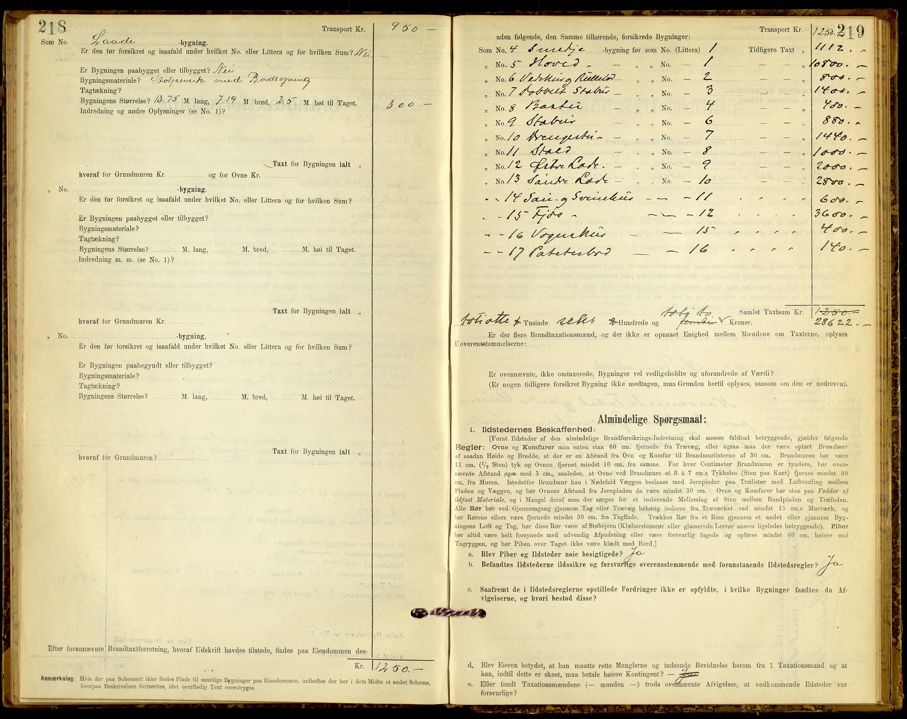 Norges Brannkasse, Østre Toten, AV/SAH-NBRANT-046/F/L0002: Branntakstprotokoll, 1896-1905, s. 218-219