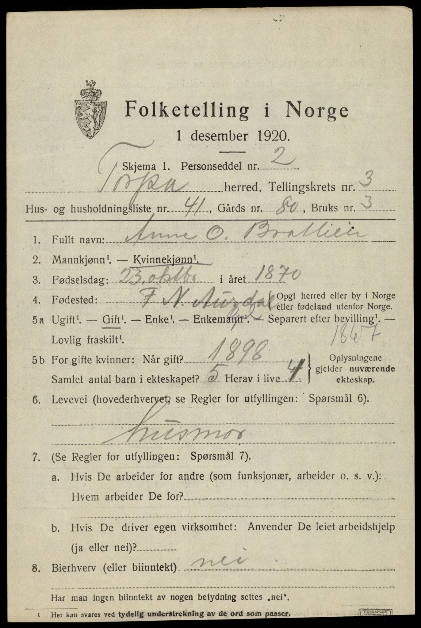 SAH, Folketelling 1920 for 0539 Torpa herred, 1920, s. 2627