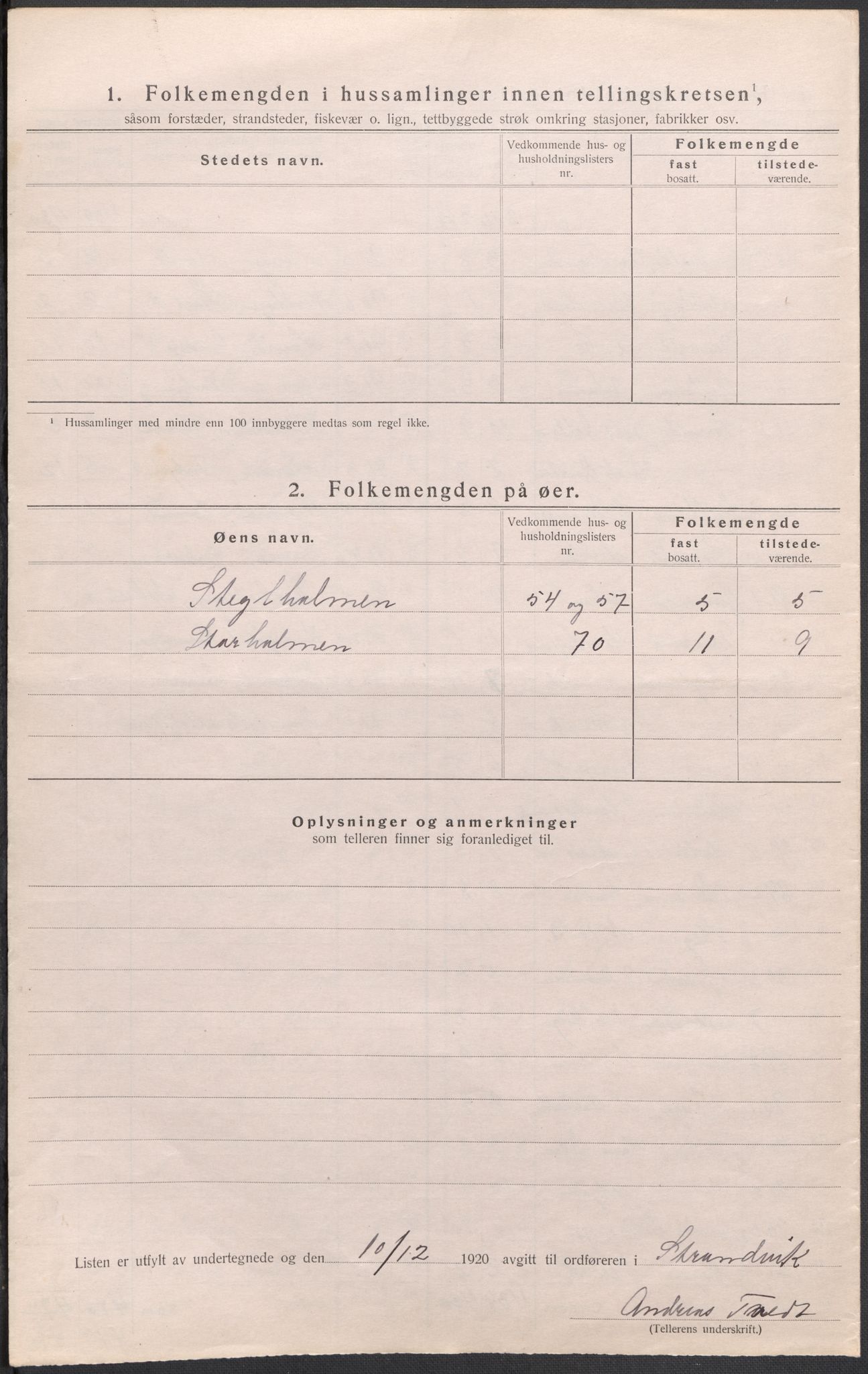 SAB, Folketelling 1920 for 1240 Strandvik herred, 1920, s. 10