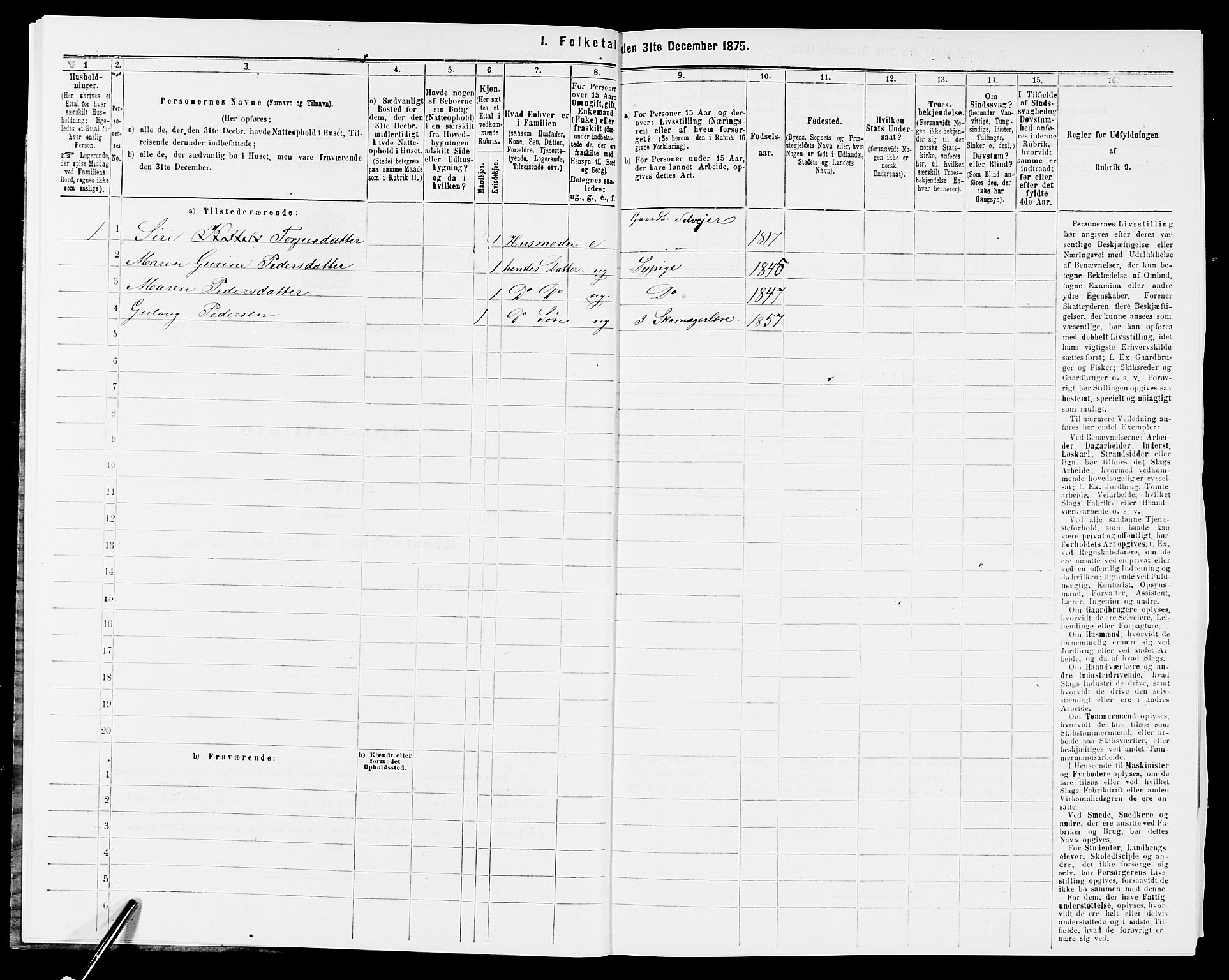 SAK, Folketelling 1875 for 0919P Froland prestegjeld, 1875, s. 135