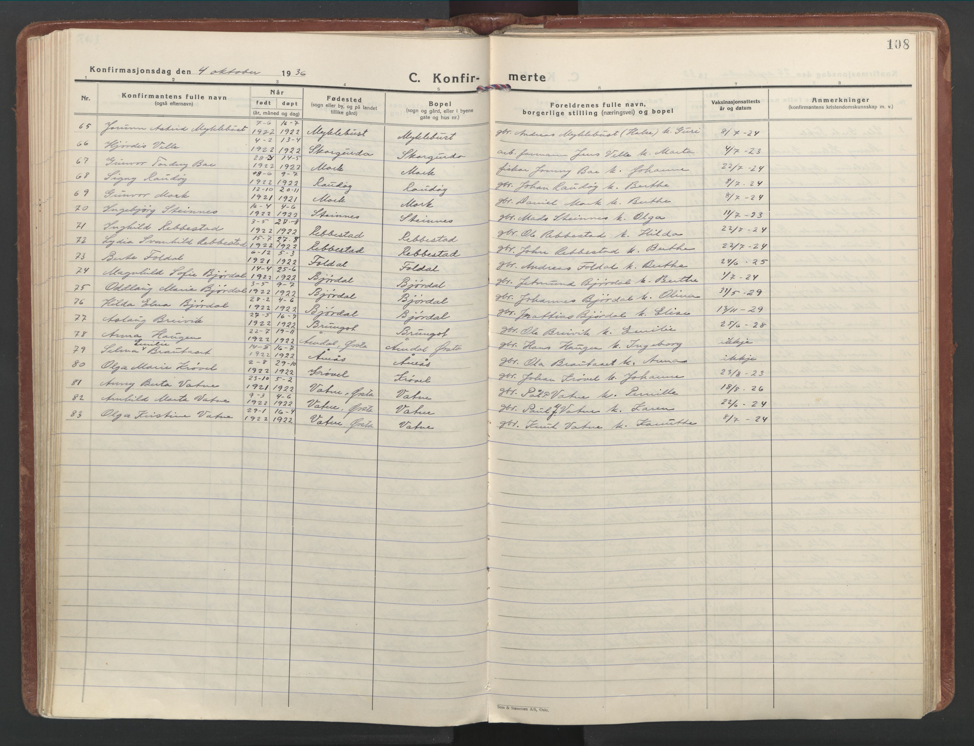 Ministerialprotokoller, klokkerbøker og fødselsregistre - Møre og Romsdal, AV/SAT-A-1454/513/L0181: Ministerialbok nr. 513A08, 1930-1943, s. 108