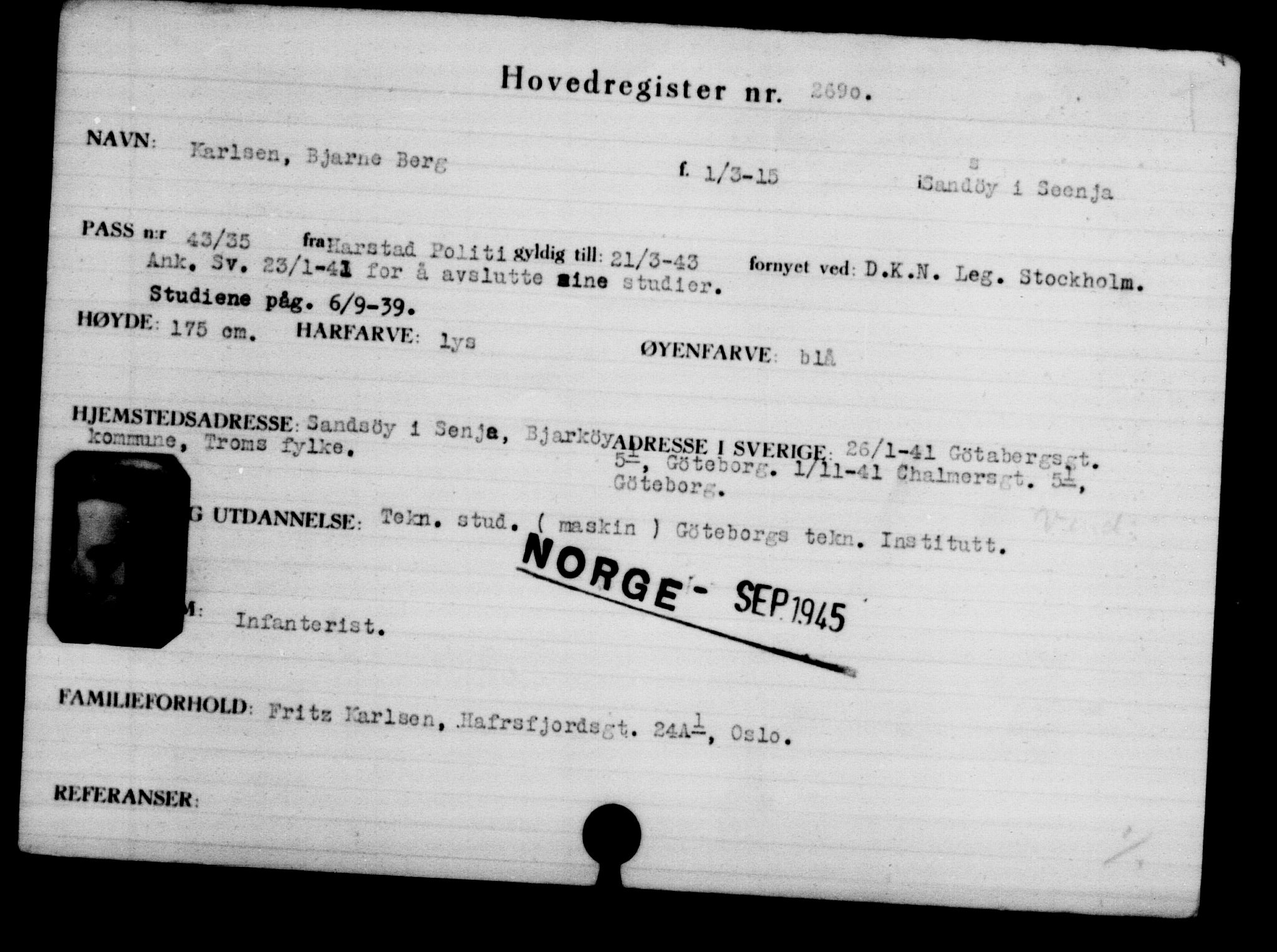 Utenriksstasjonene, Legasjonen i Stockholm, Flyktningkontoret, AV/RA-S-6753/V/Va/L0003: Kjesäterkartoteket, flyktninger med registreringsnr. 2001-3495, 1940-1945, s. 1067