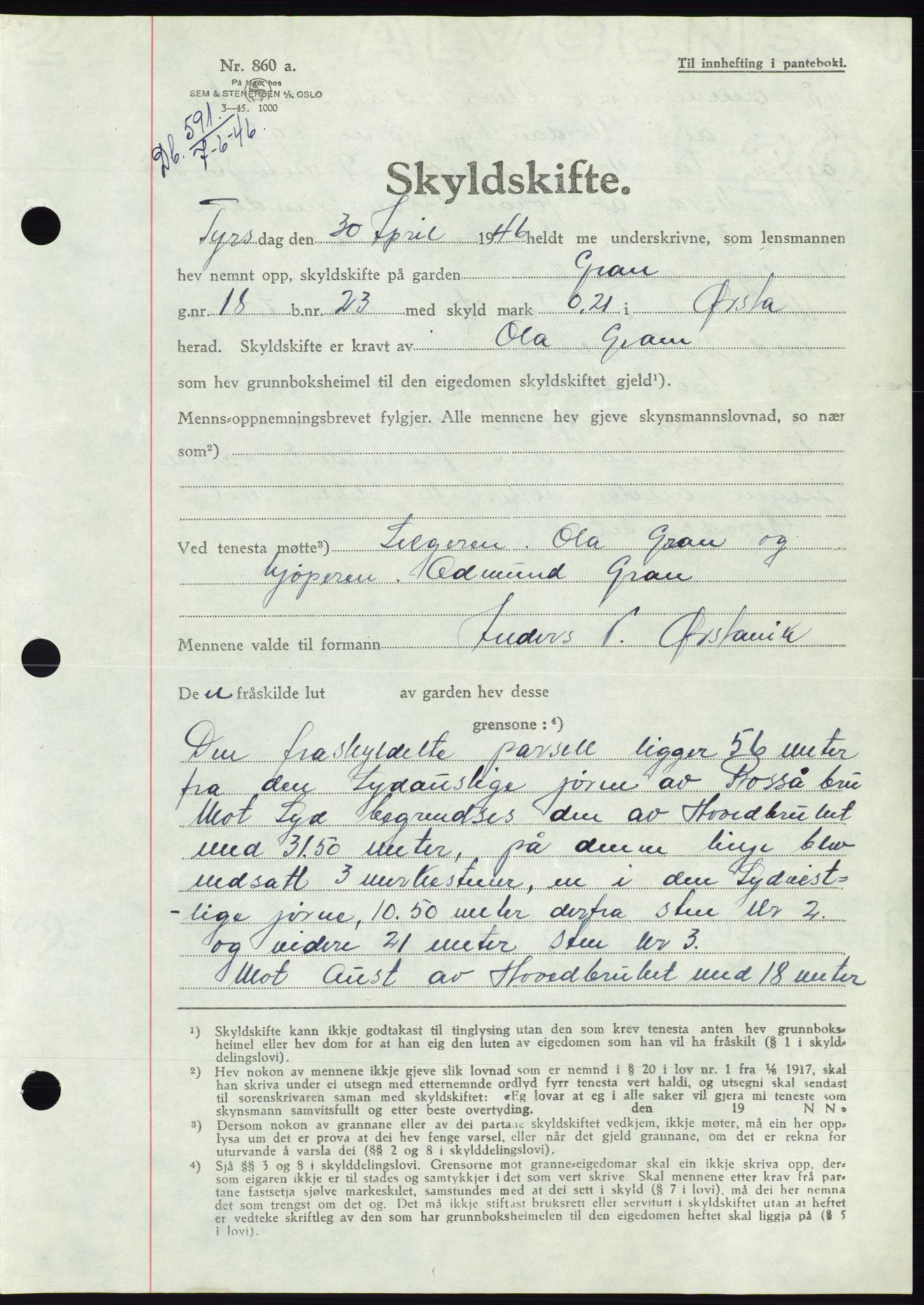 Søre Sunnmøre sorenskriveri, AV/SAT-A-4122/1/2/2C/L0078: Pantebok nr. 4A, 1946-1946, Dagboknr: 591/1946