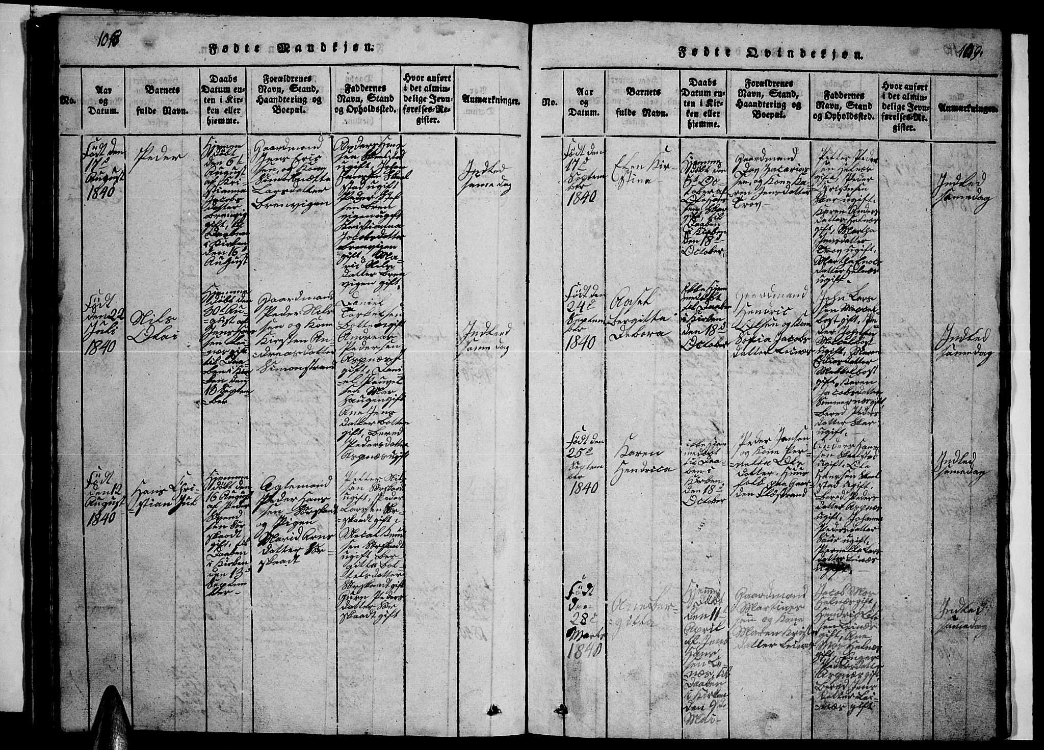 Ministerialprotokoller, klokkerbøker og fødselsregistre - Nordland, AV/SAT-A-1459/857/L0826: Klokkerbok nr. 857C01, 1821-1852, s. 108-109