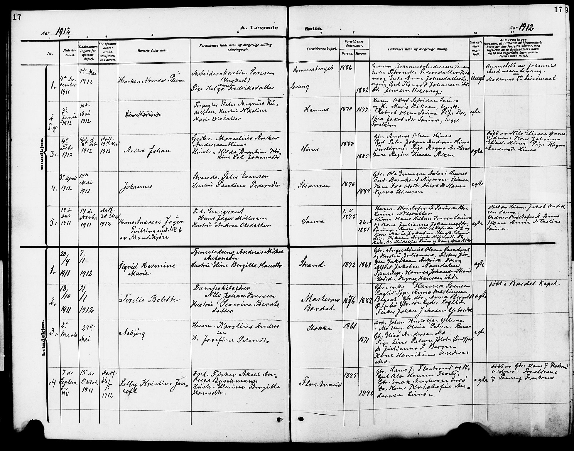 Ministerialprotokoller, klokkerbøker og fødselsregistre - Nordland, SAT/A-1459/838/L0560: Klokkerbok nr. 838C07, 1910-1928, s. 17