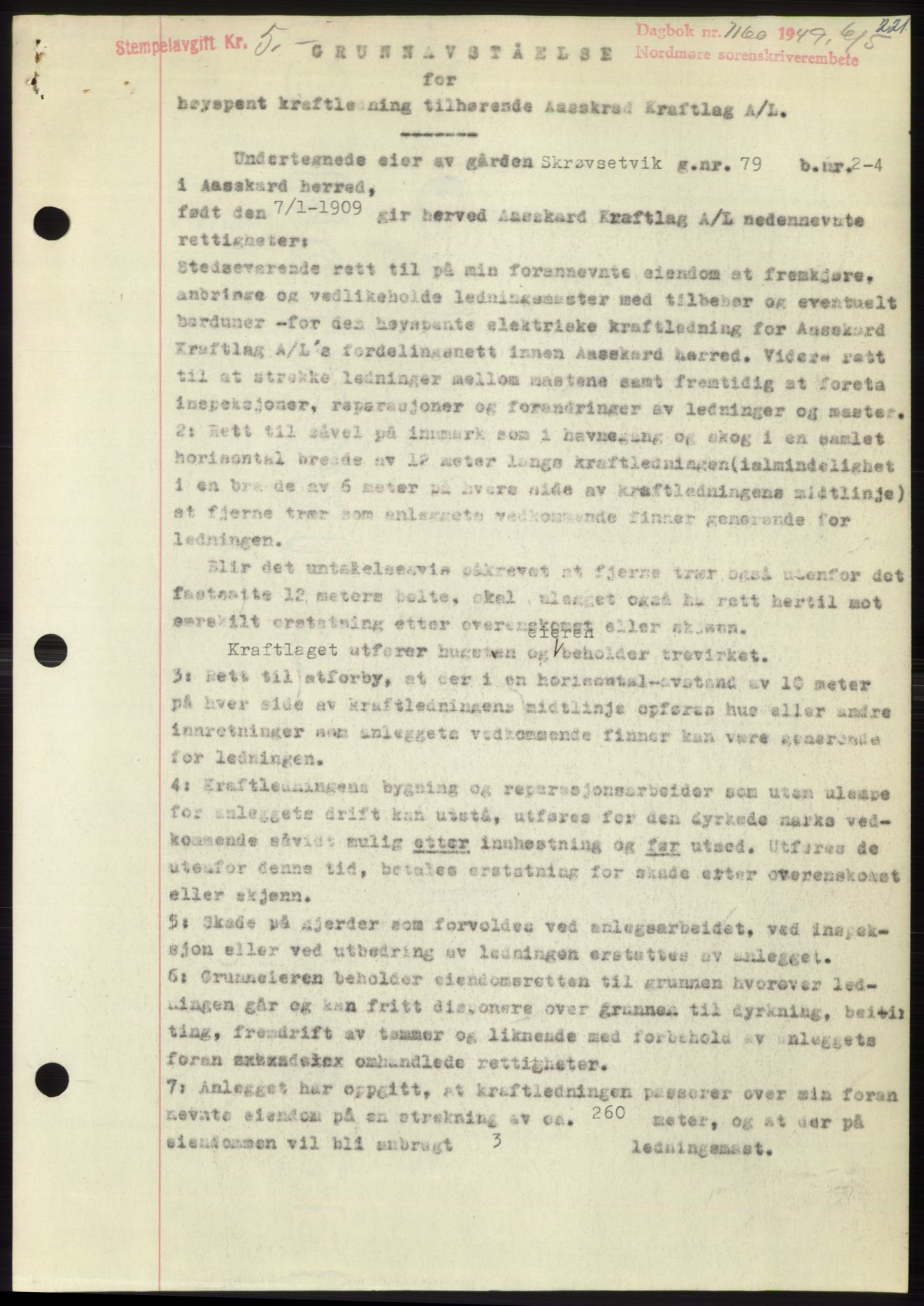 Nordmøre sorenskriveri, SAT/A-4132/1/2/2Ca: Pantebok nr. B101, 1949-1949, Dagboknr: 1160/1949