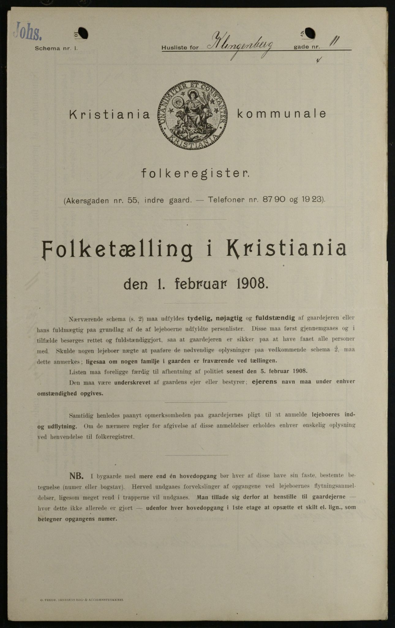 OBA, Kommunal folketelling 1.2.1908 for Kristiania kjøpstad, 1908, s. 46366