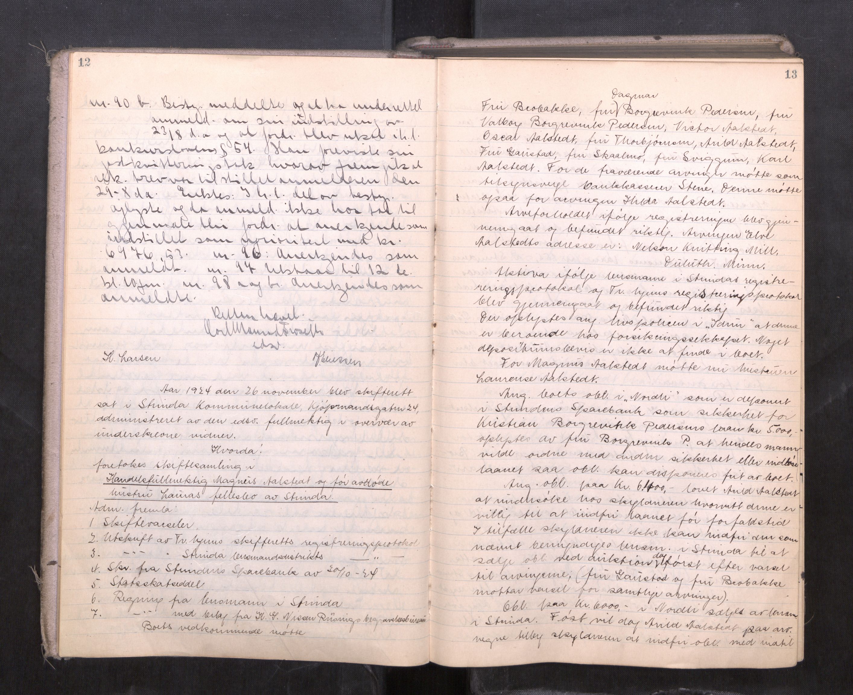 Strinda og Selbu sorenskriveri, AV/SAT-A-0015/3/3B/L0015: Skifteforhandlingsprot. 15, 1924-1927, s. 12-13