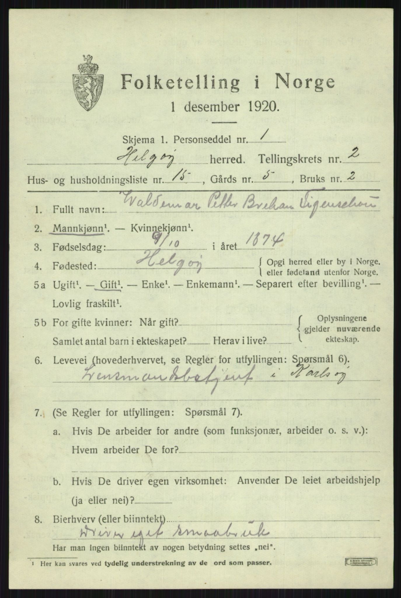 SATØ, Folketelling 1920 for 1935 Helgøy herred, 1920, s. 1377