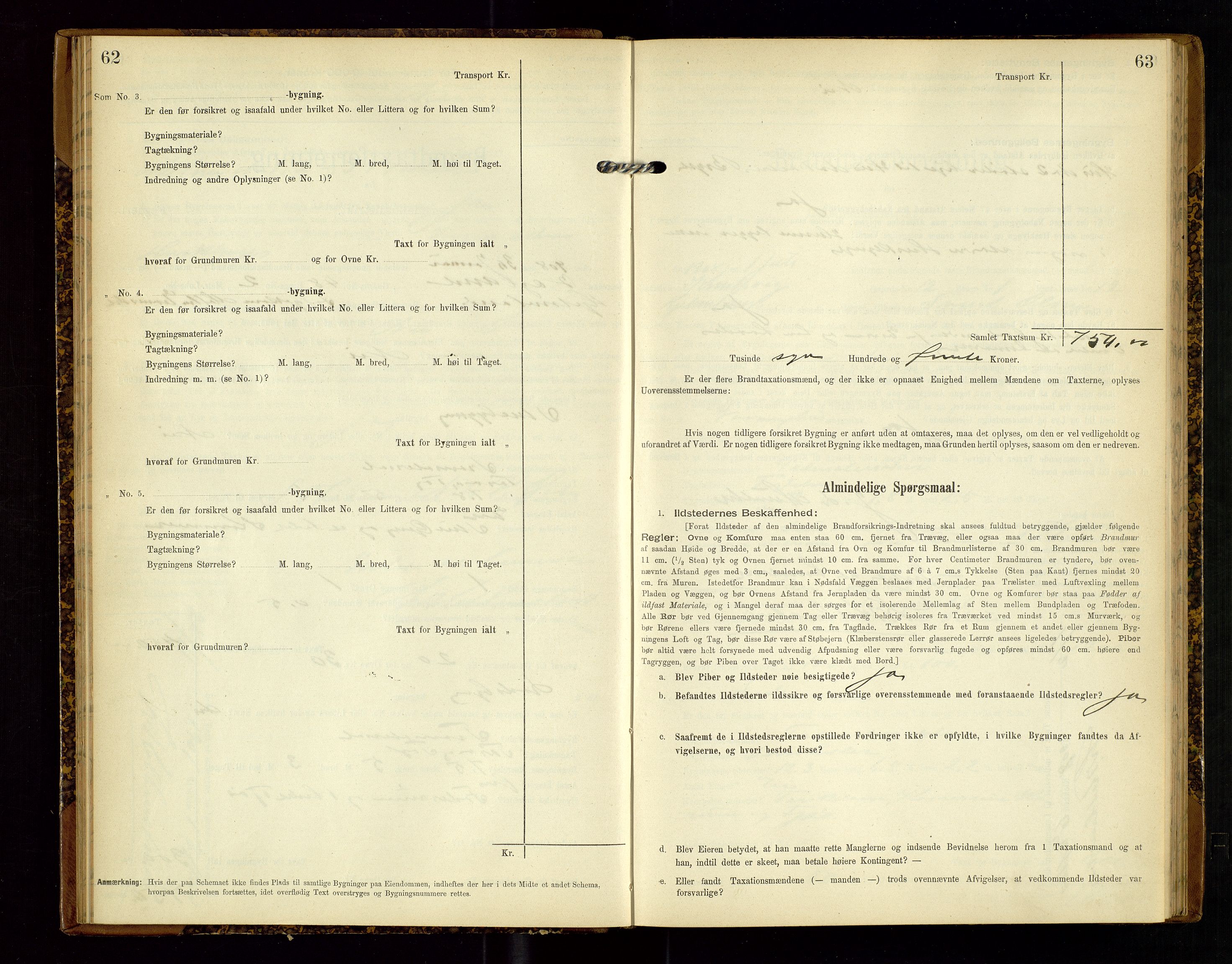 Hjelmeland lensmannskontor, SAST/A-100439/Gob/L0002: "Brandtaxationsprotokol", 1904-1920, s. 62-63