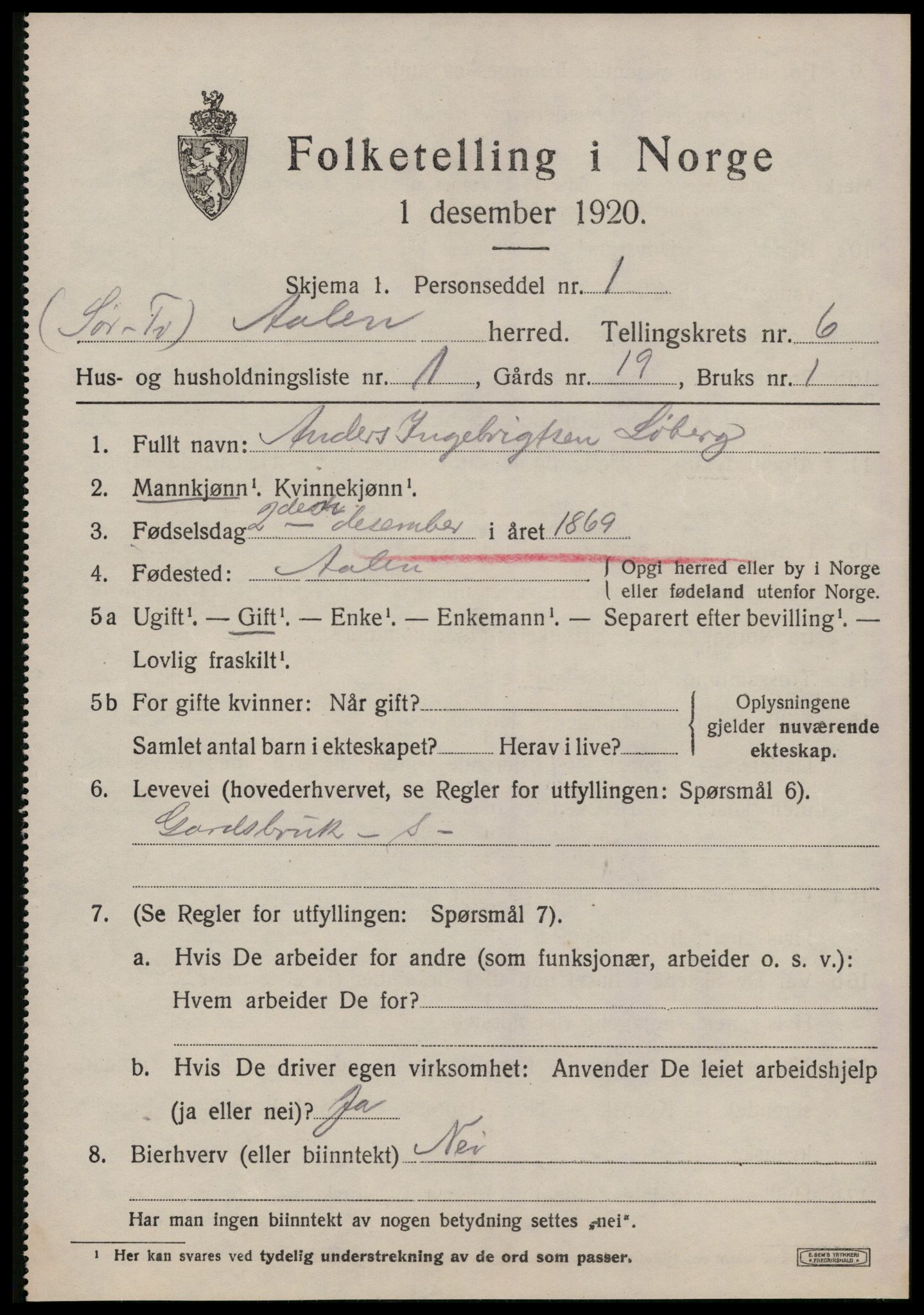 SAT, Folketelling 1920 for 1644 Ålen herred, 1920, s. 2916