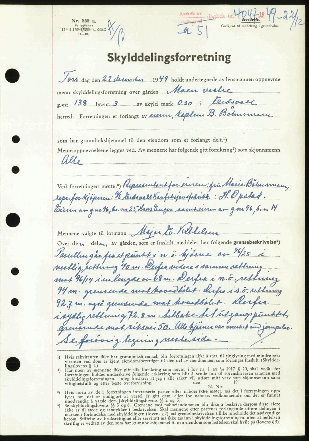 Eidsvoll tingrett, AV/SAO-A-10371/G/Gb/Gbb/L0023: Pantebok nr. A51, 1949-1950, Dagboknr: 4047/1949