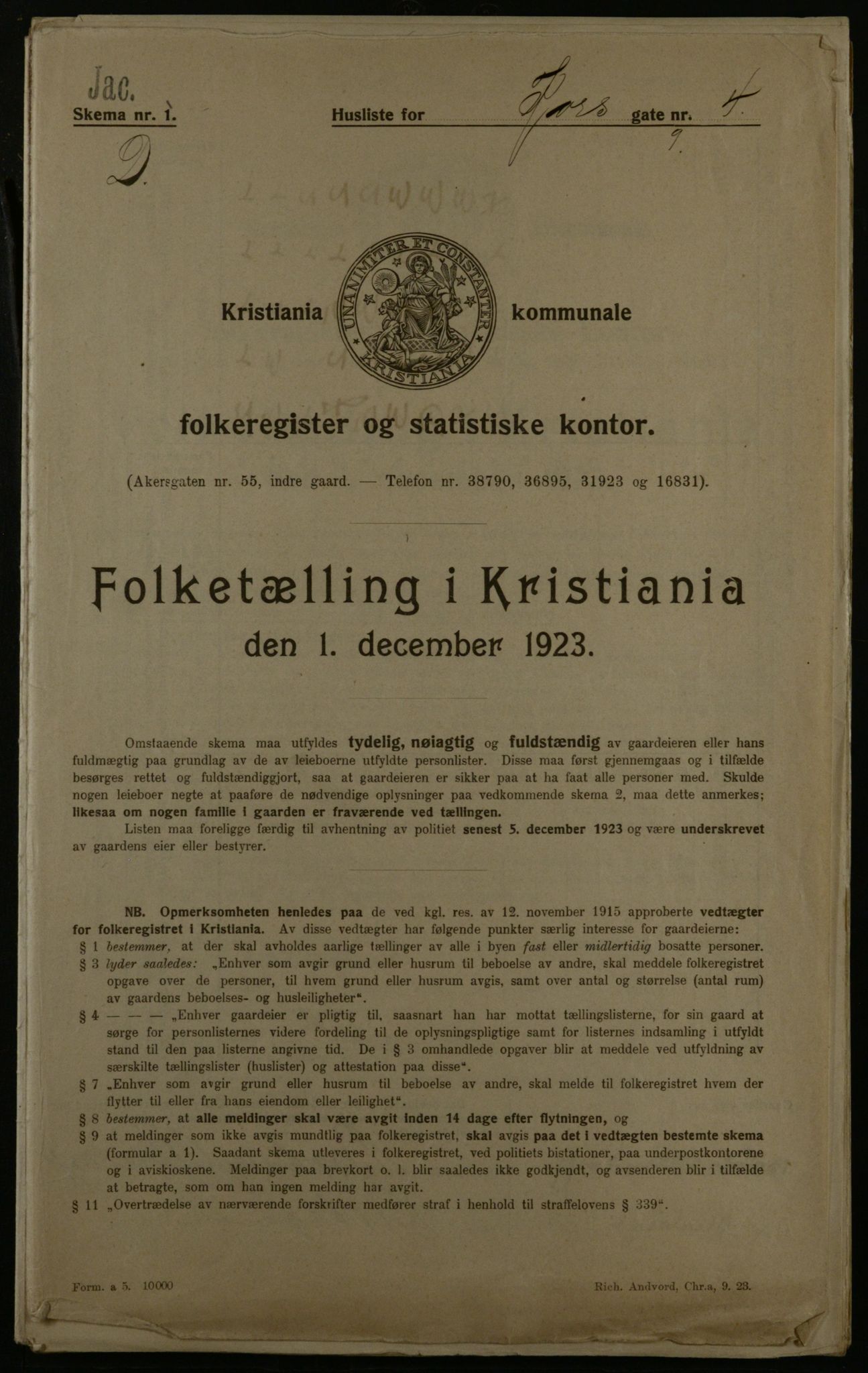 OBA, Kommunal folketelling 1.12.1923 for Kristiania, 1923, s. 59845