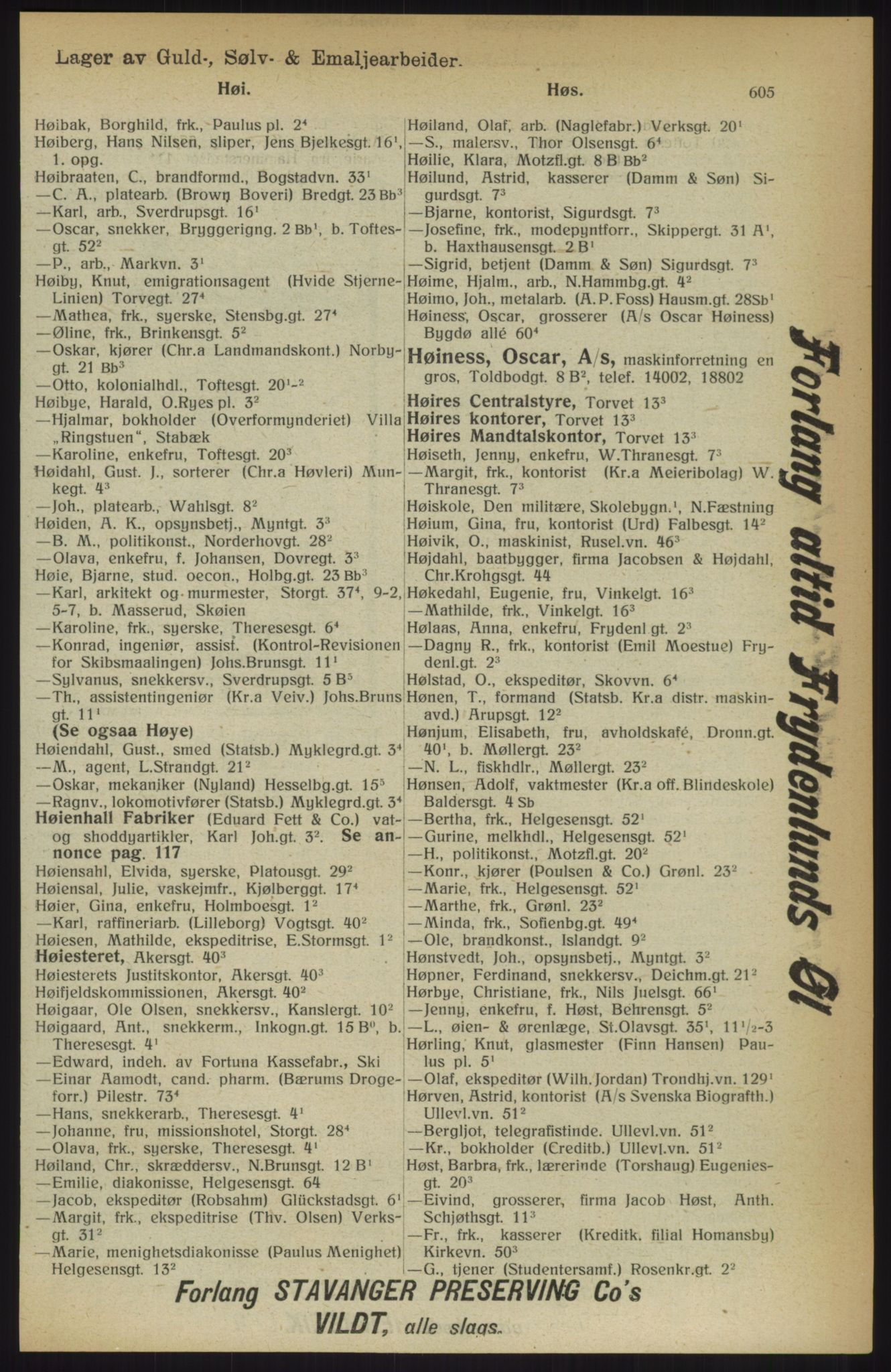 Kristiania/Oslo adressebok, PUBL/-, 1914, s. 605