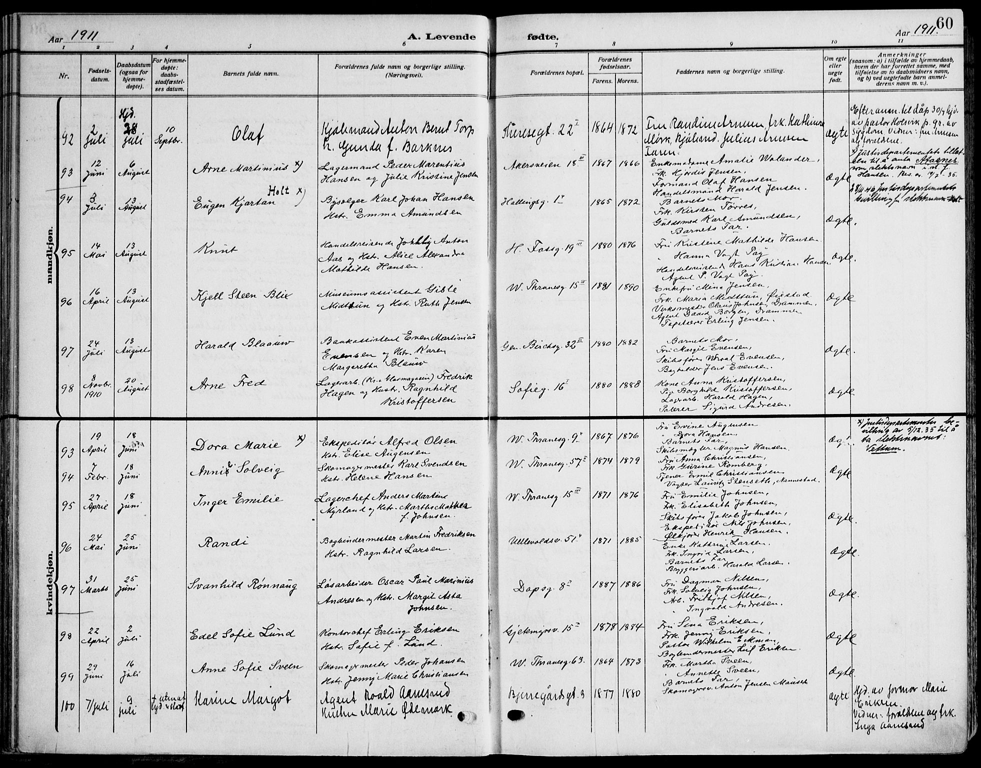 Gamle Aker prestekontor Kirkebøker, AV/SAO-A-10617a/F/L0014: Ministerialbok nr. 14, 1909-1924, s. 60