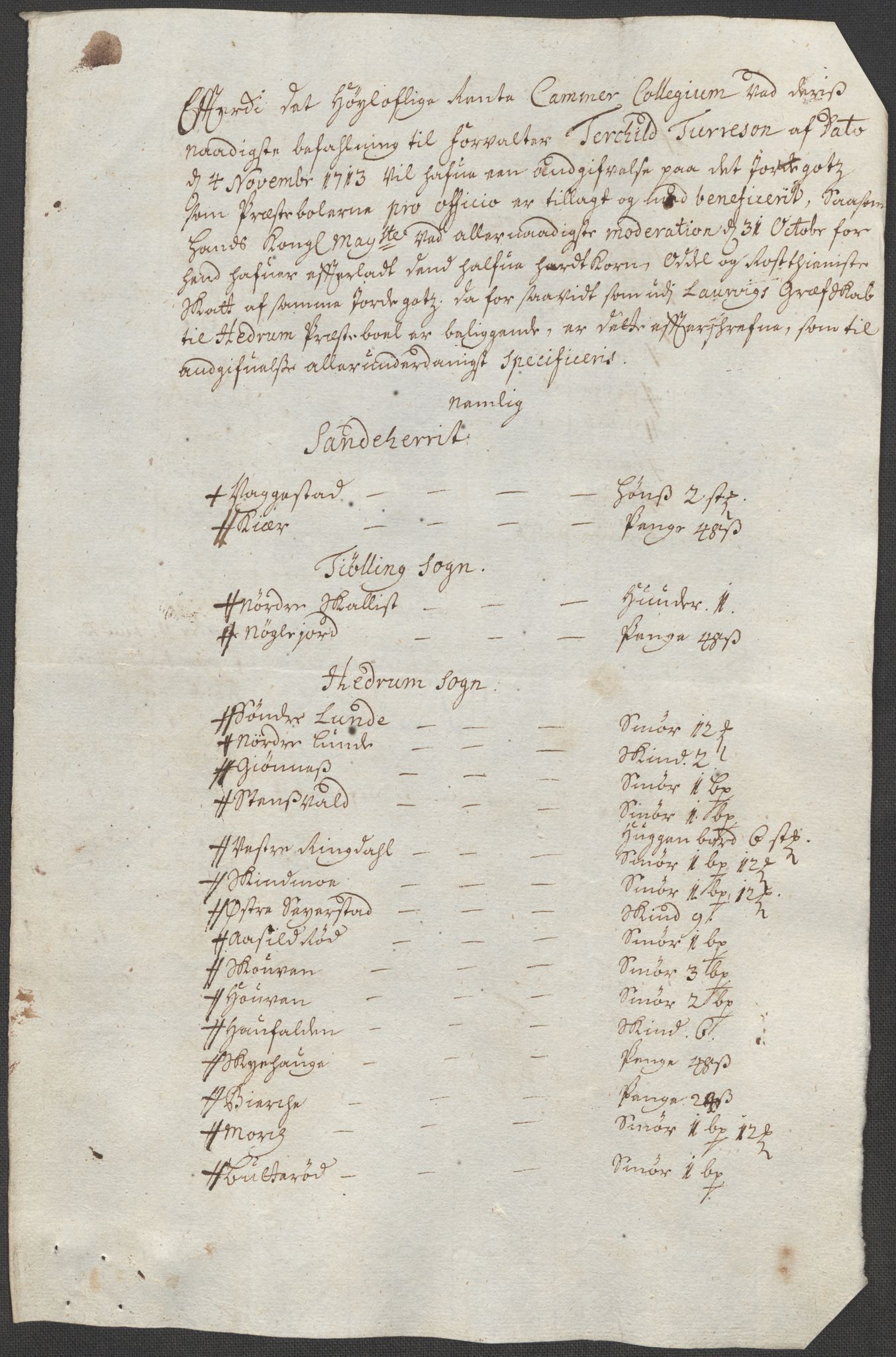 Rentekammeret inntil 1814, Reviderte regnskaper, Fogderegnskap, AV/RA-EA-4092/R33/L1985: Fogderegnskap Larvik grevskap, 1713, s. 281