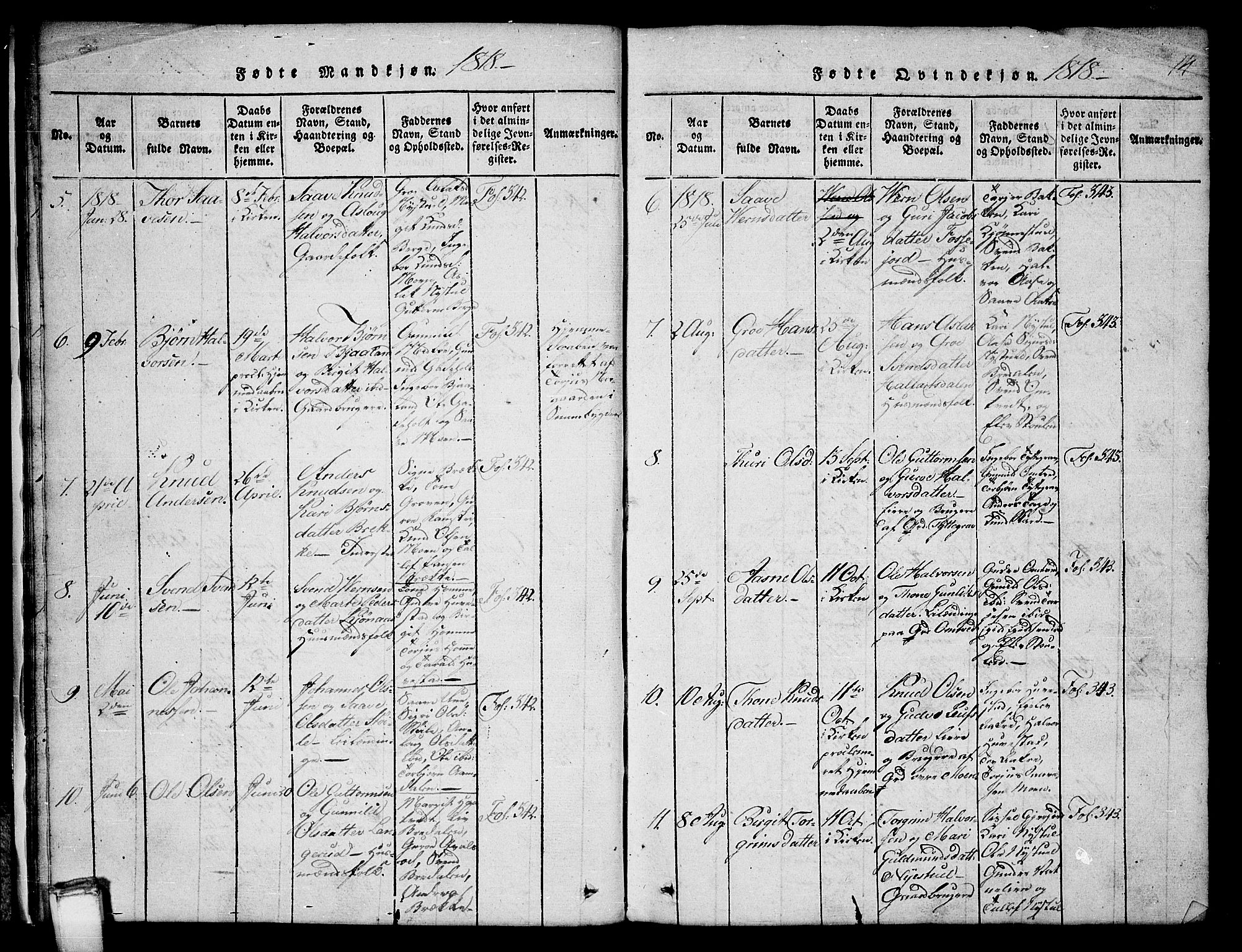 Kviteseid kirkebøker, AV/SAKO-A-276/G/Gb/L0001: Klokkerbok nr. II 1, 1815-1842, s. 14
