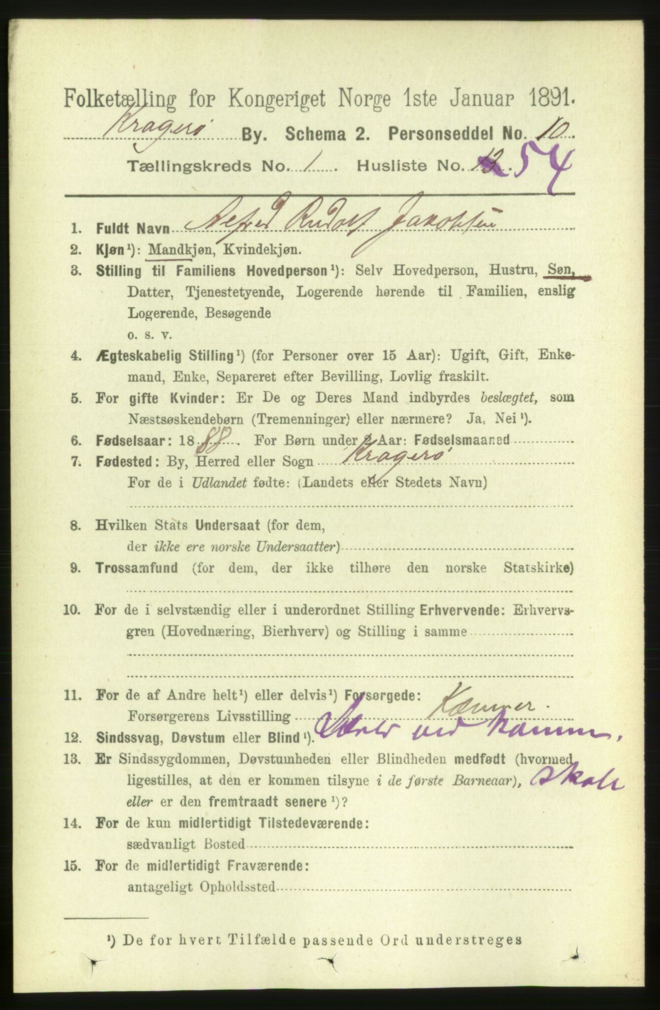 RA, Folketelling 1891 for 0801 Kragerø kjøpstad, 1891, s. 2112