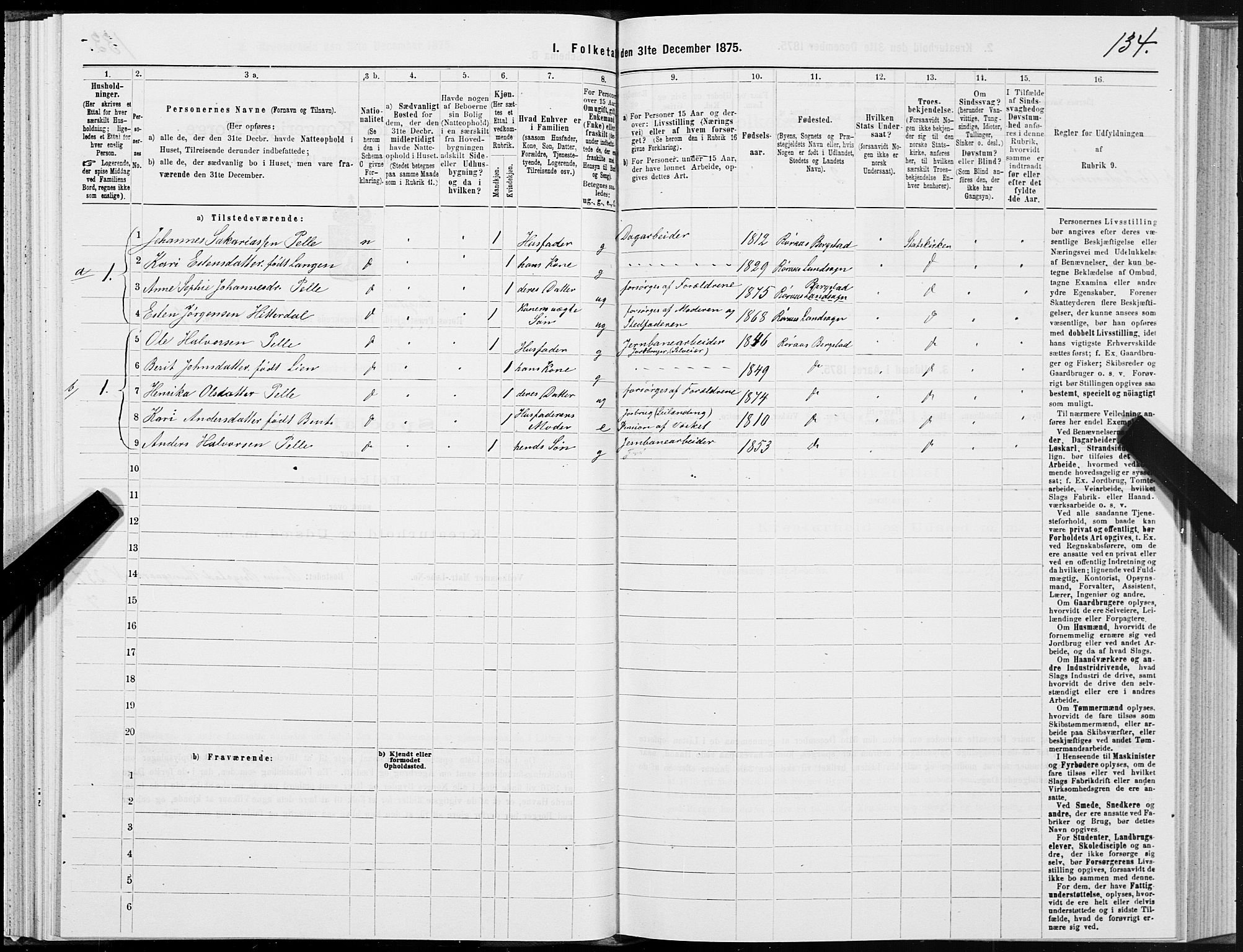 SAT, Folketelling 1875 for 1640P Røros prestegjeld, 1875, s. 1134