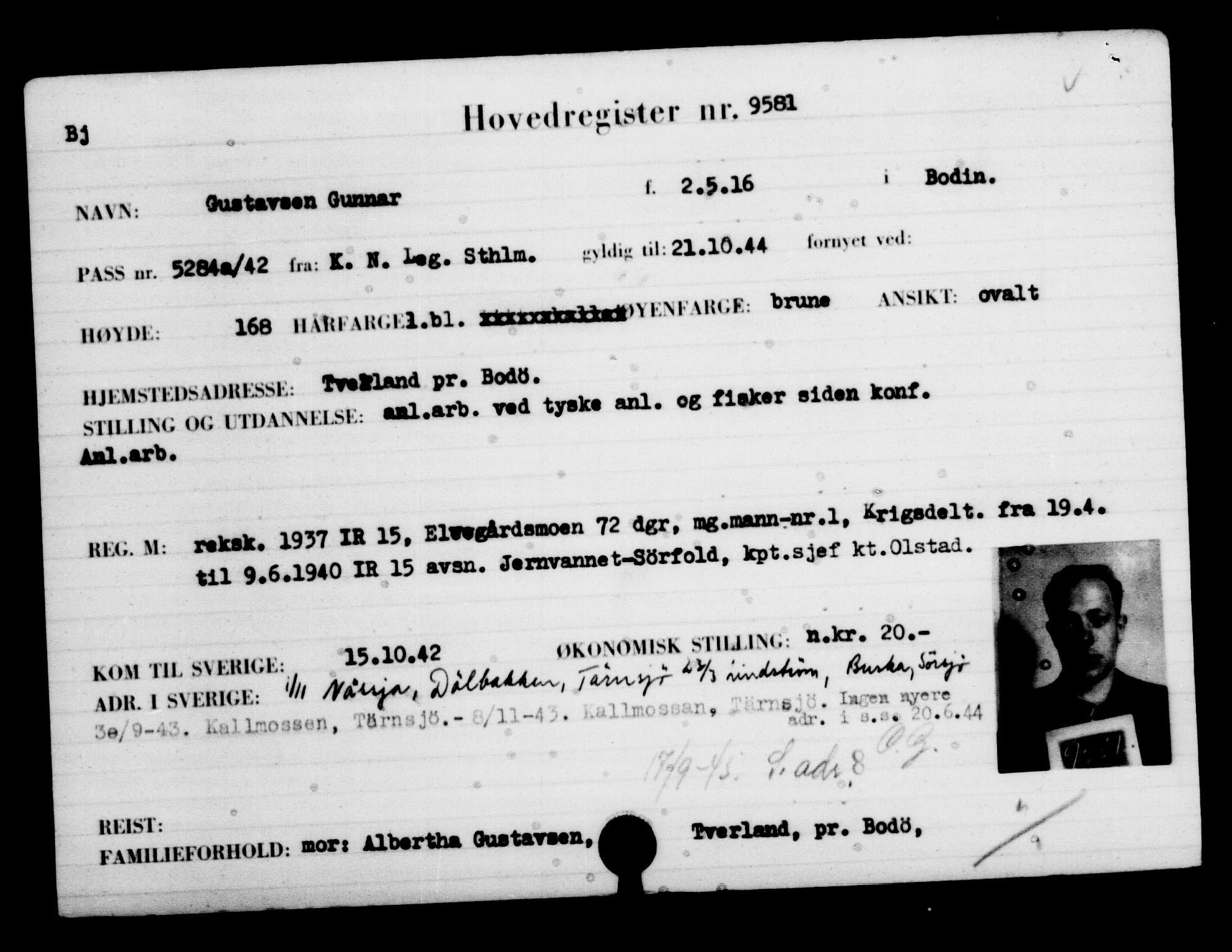 Utenriksstasjonene, Legasjonen i Stockholm, Flyktningkontoret, AV/RA-S-6753/V/Va/L0006: Kjesäterkartoteket, flyktninger med registreringsnr. 9400-12711, 1940-1945, s. 200