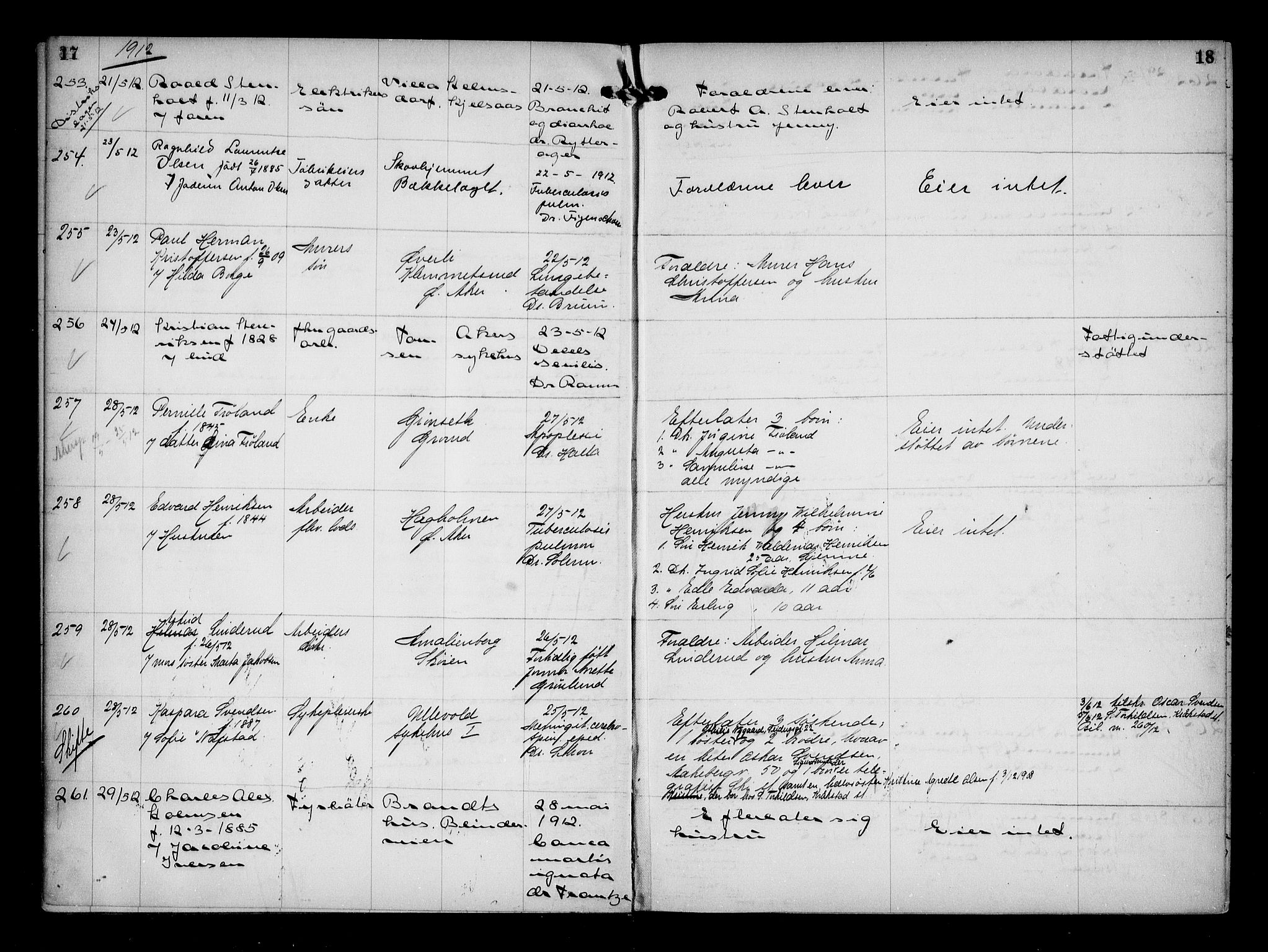 Aker kriminaldommer, skifte- og auksjonsforvalterembete, AV/SAO-A-10452/H/Hb/Hba/Hbaa/L0003: Dødsfallsprotokoll, 1912-1914, s. 17-18