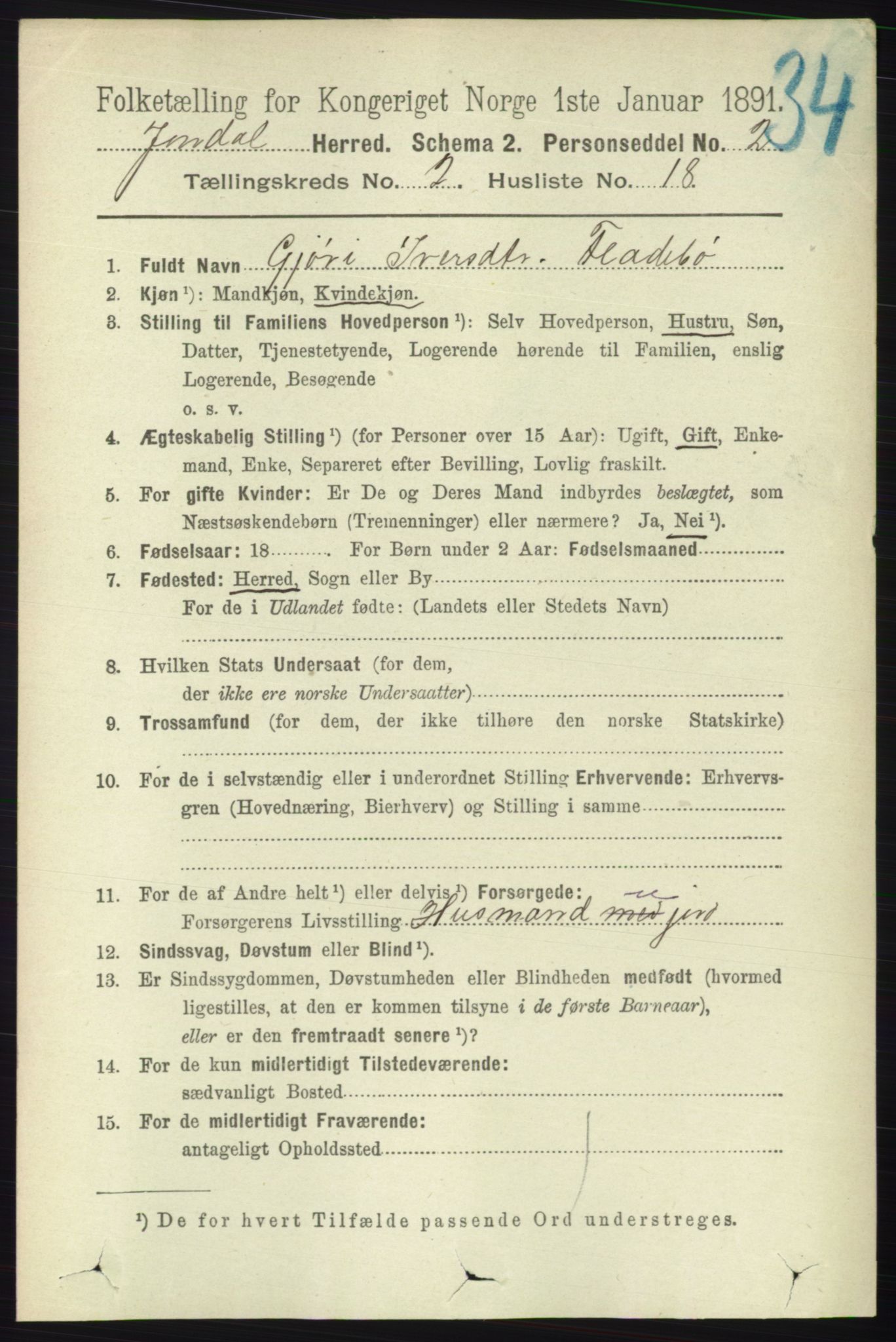 RA, Folketelling 1891 for 1227 Jondal herred, 1891, s. 945