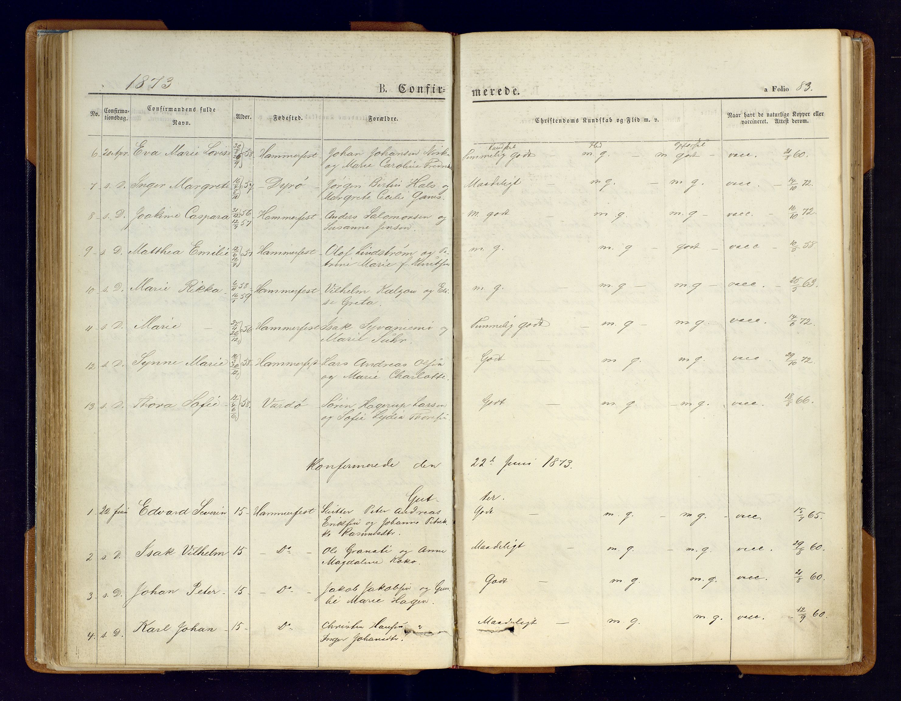 Hammerfest sokneprestkontor, SATØ/S-1347/H/Ha/L0006.kirke: Ministerialbok nr. 6, 1869-1877, s. 83