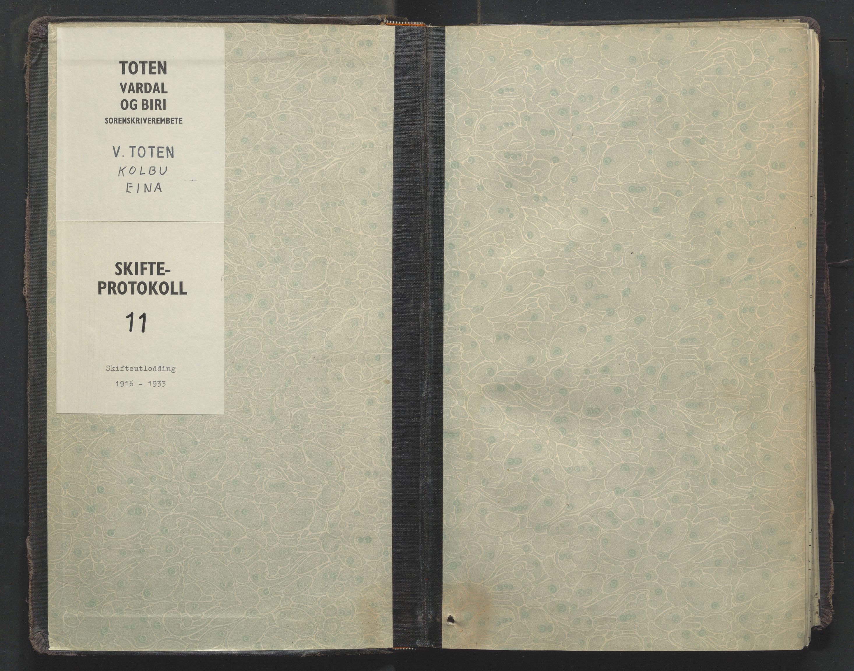 Toten tingrett, SAH/TING-006/J/Jf/L0011: Skifteutlodningsprotokoll - Vestre Toten, Kolbu og Eina, 1916-1933