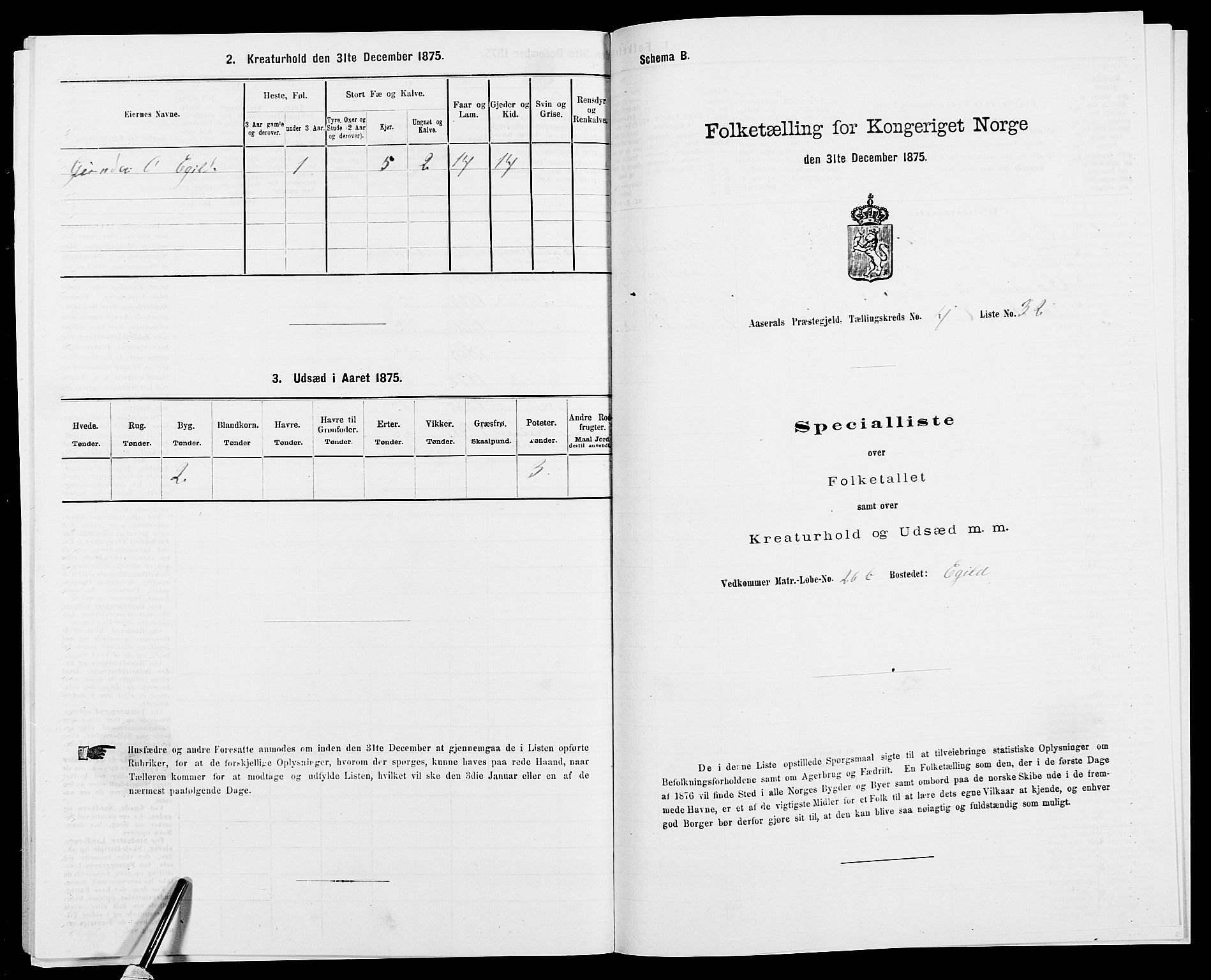 SAK, Folketelling 1875 for 0980P Åseral prestegjeld, 1875, s. 343