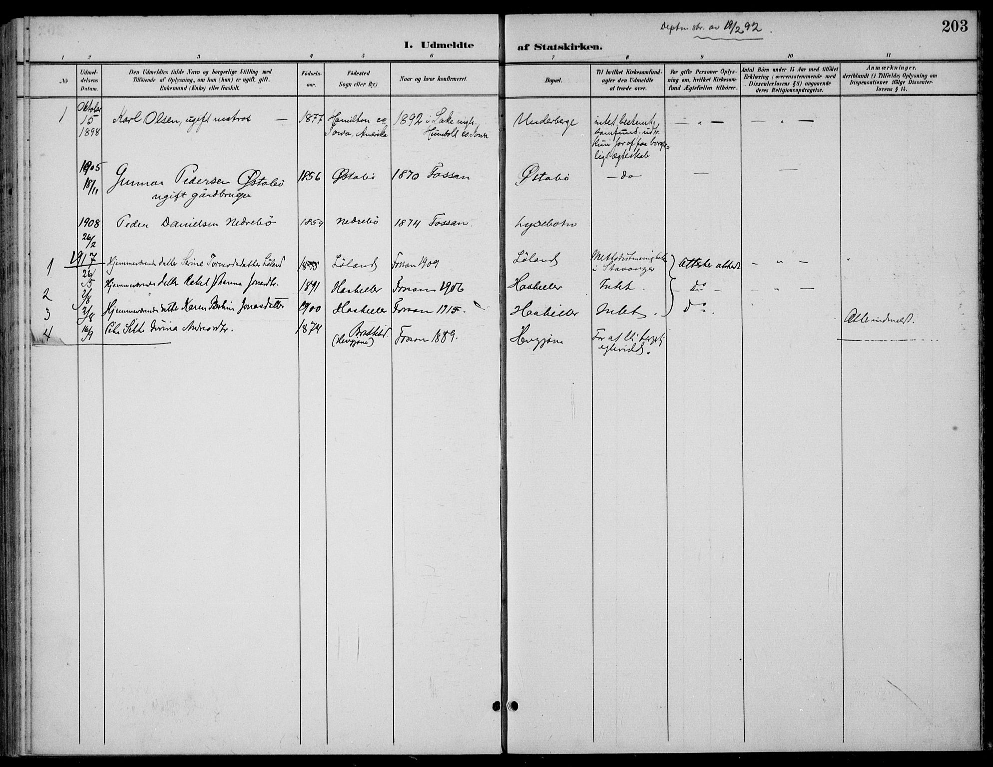 Høgsfjord sokneprestkontor, AV/SAST-A-101624/H/Ha/Haa/L0007: Ministerialbok nr. A 7, 1898-1917, s. 203