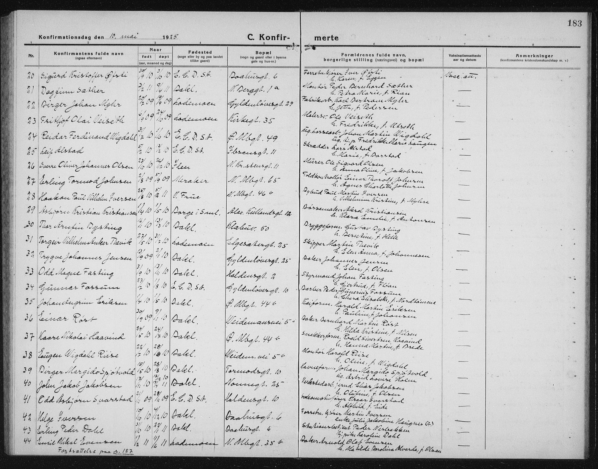 Ministerialprotokoller, klokkerbøker og fødselsregistre - Sør-Trøndelag, AV/SAT-A-1456/604/L0227: Klokkerbok nr. 604C10, 1923-1942, s. 183