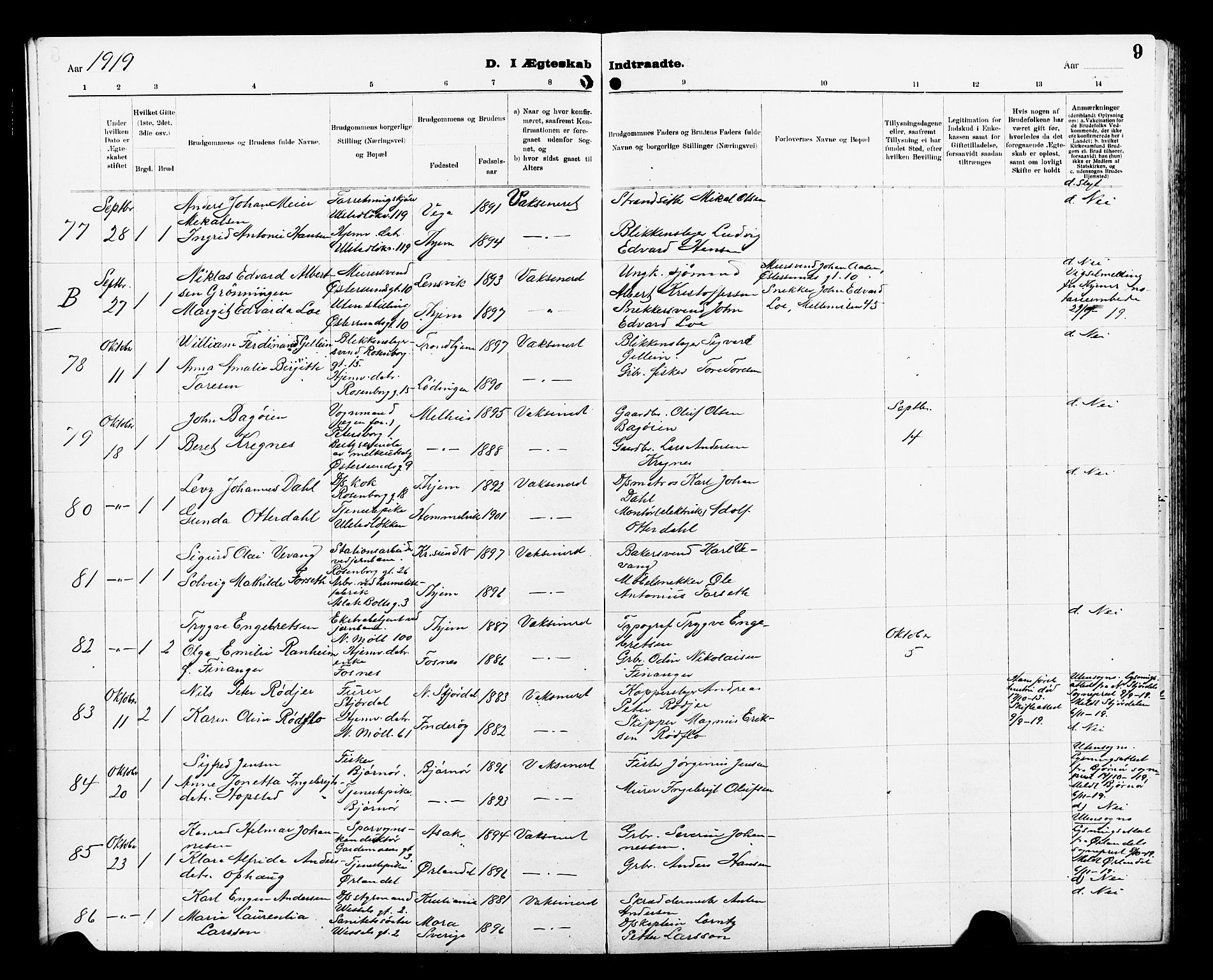 Ministerialprotokoller, klokkerbøker og fødselsregistre - Sør-Trøndelag, AV/SAT-A-1456/605/L0257: Klokkerbok nr. 605C04, 1916-1922, s. 9