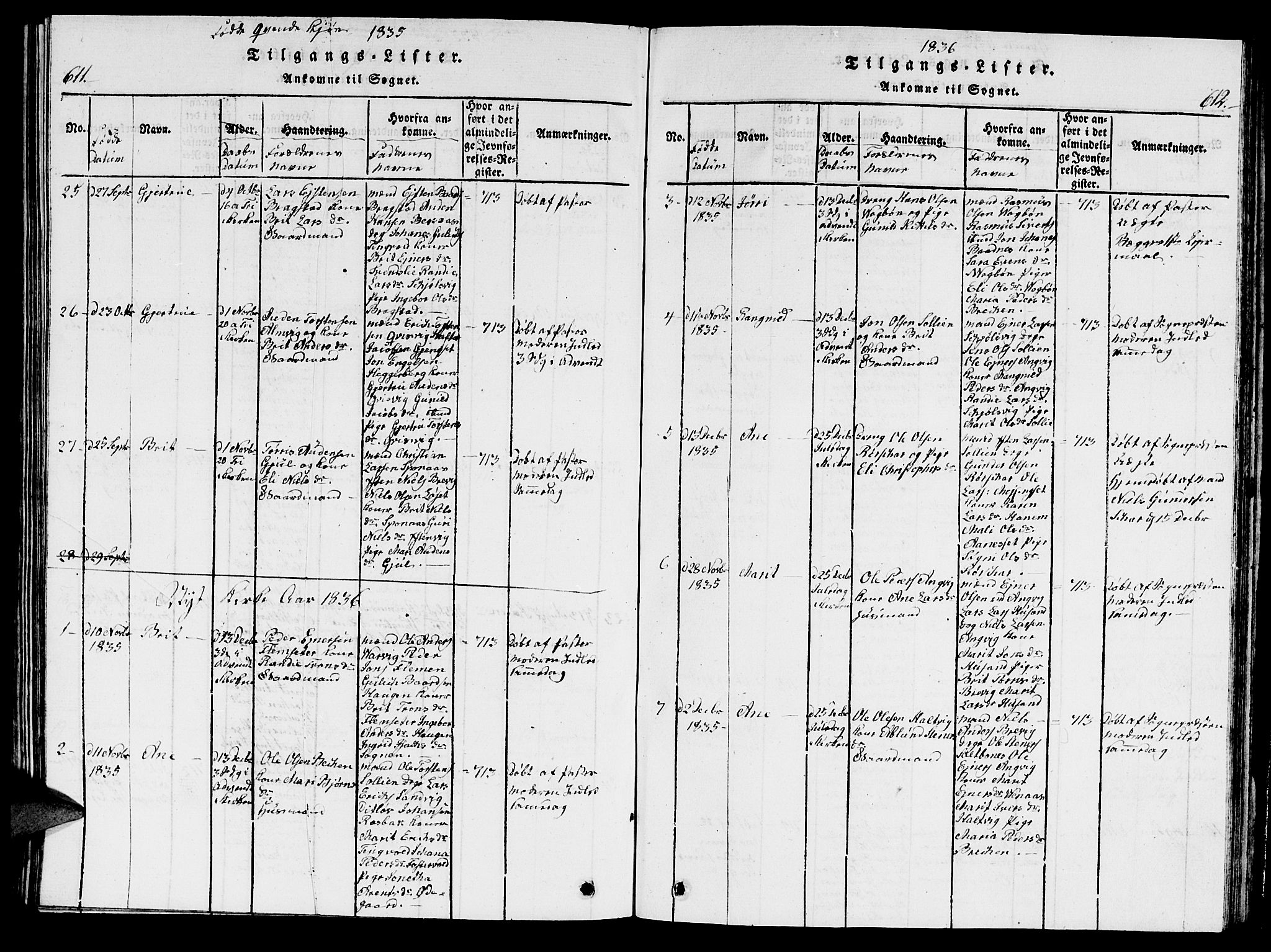 Ministerialprotokoller, klokkerbøker og fødselsregistre - Møre og Romsdal, AV/SAT-A-1454/586/L0990: Klokkerbok nr. 586C01, 1819-1837, s. 611-612