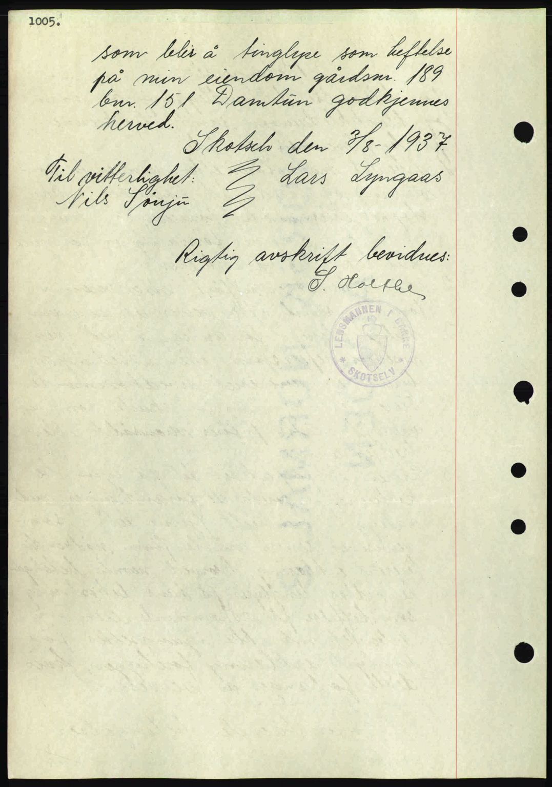 Eiker, Modum og Sigdal sorenskriveri, SAKO/A-123/G/Ga/Gab/L0035: Pantebok nr. A5, 1937-1937, Dagboknr: 1587/1937