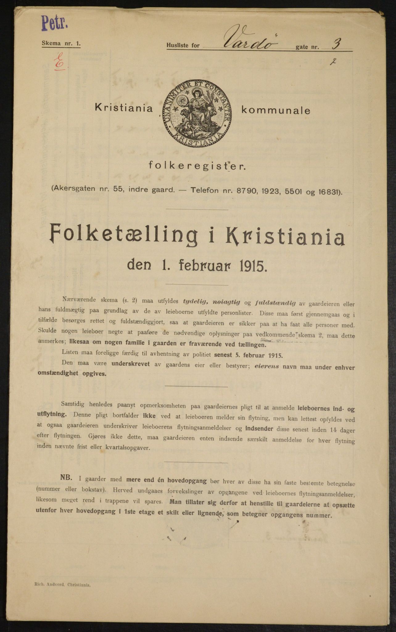 OBA, Kommunal folketelling 1.2.1915 for Kristiania, 1915, s. 122536