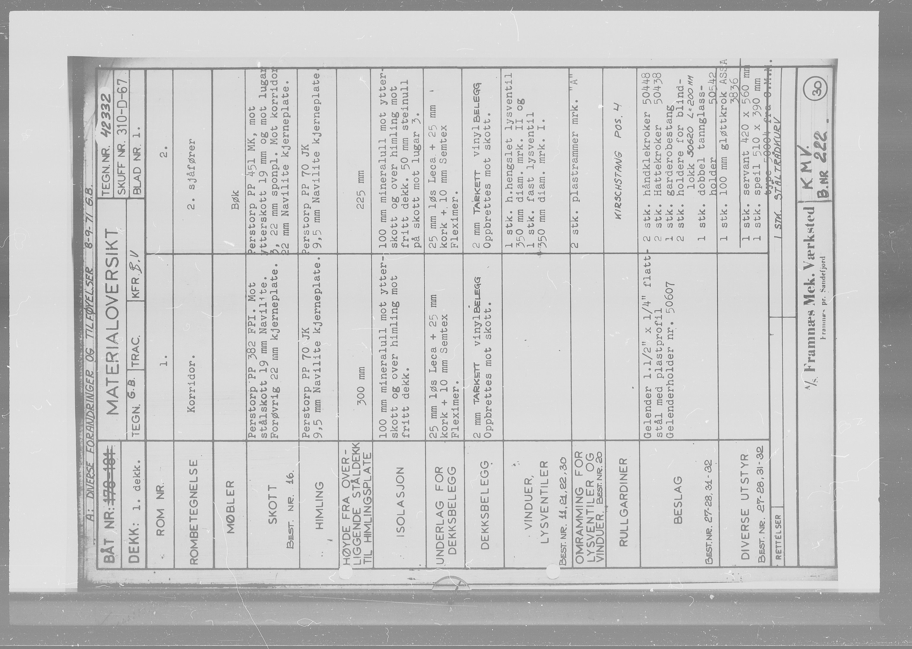 Kristiansand Mekaniske Verksted, SAK/D/0612/G/Ga/L0008: 36 mm mikrofilmruller, reprofoto av skipstegninger, byggenr. 222-229, s. 3