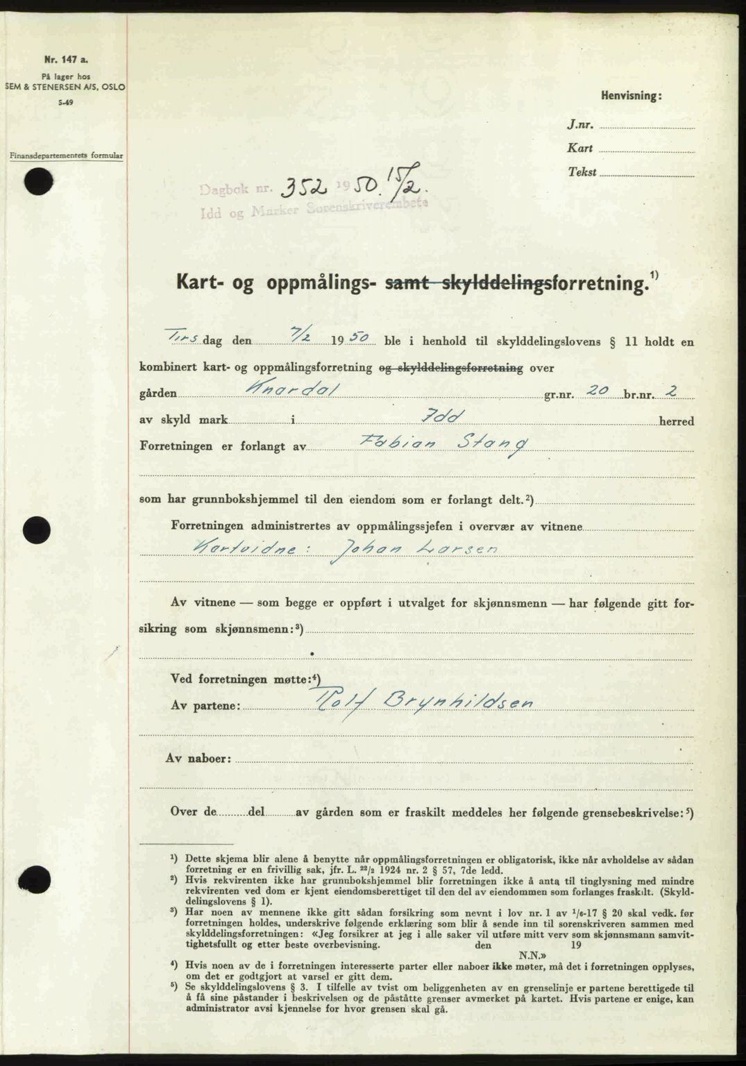 Idd og Marker sorenskriveri, SAO/A-10283/G/Gb/Gbb/L0013: Pantebok nr. A13, 1949-1950, Dagboknr: 352/1950